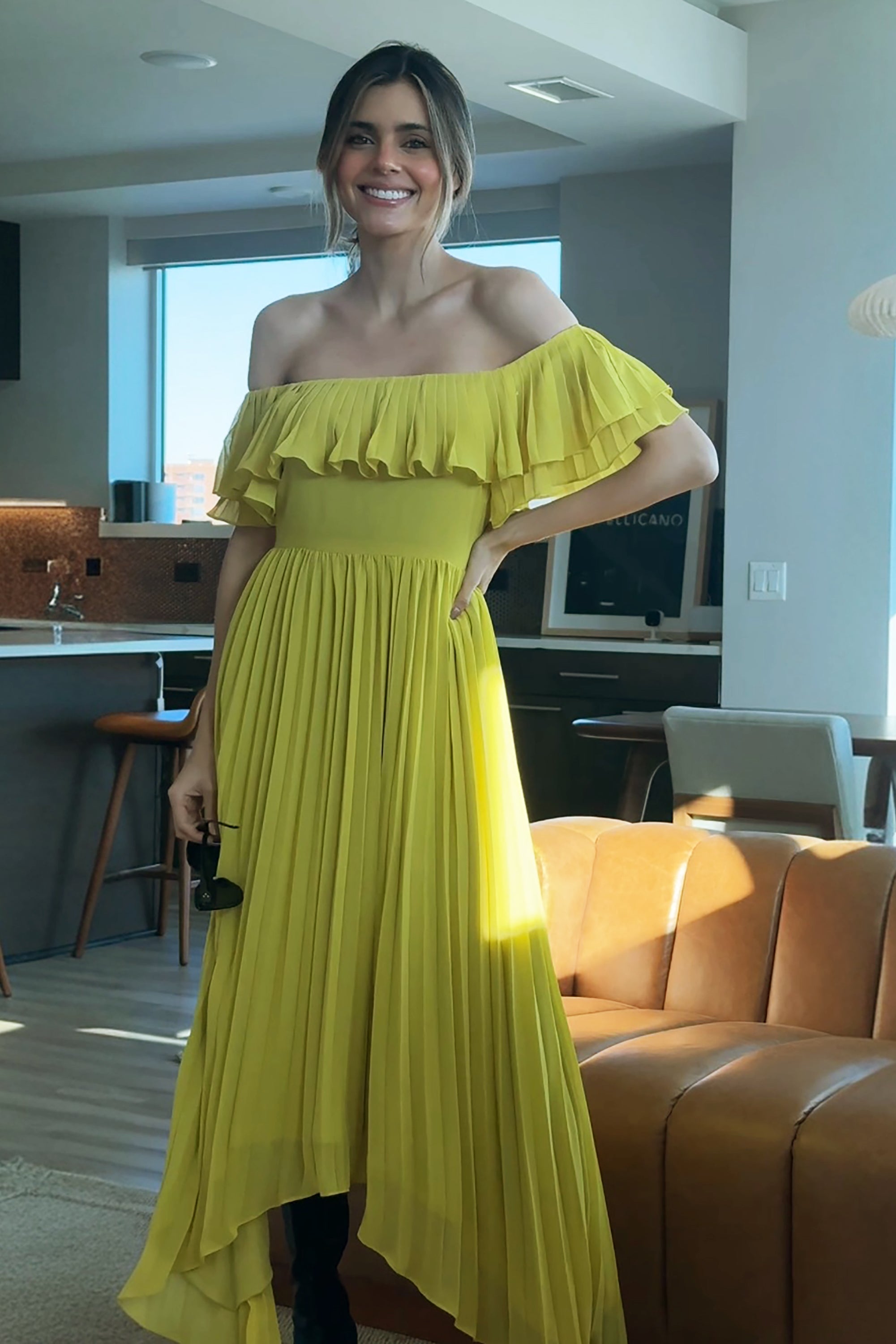 Kinsley Plisse Off Shoulder Dress