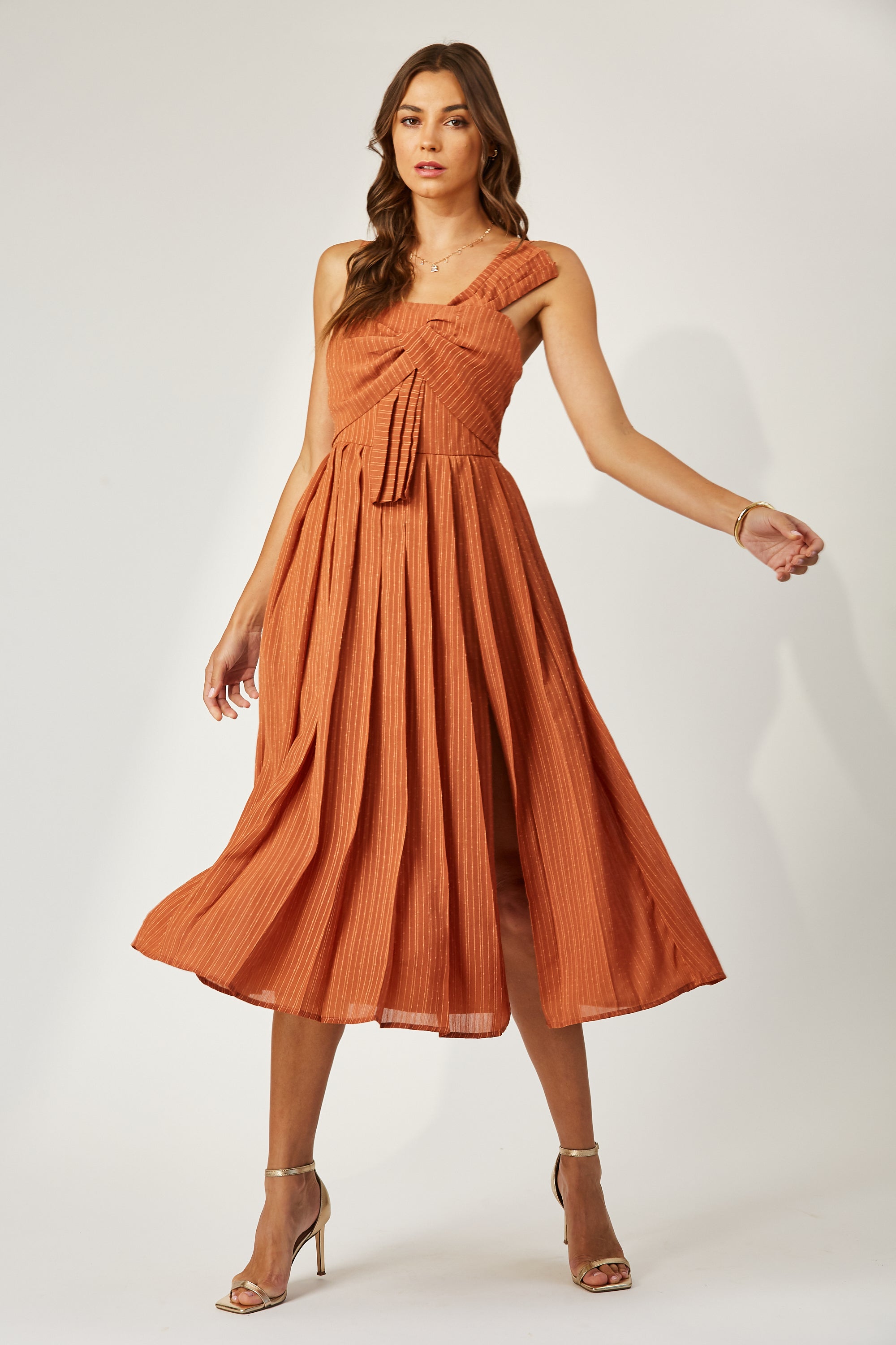 twist detail midi dress Seraphena Twist Midi Dress Orange (Small)