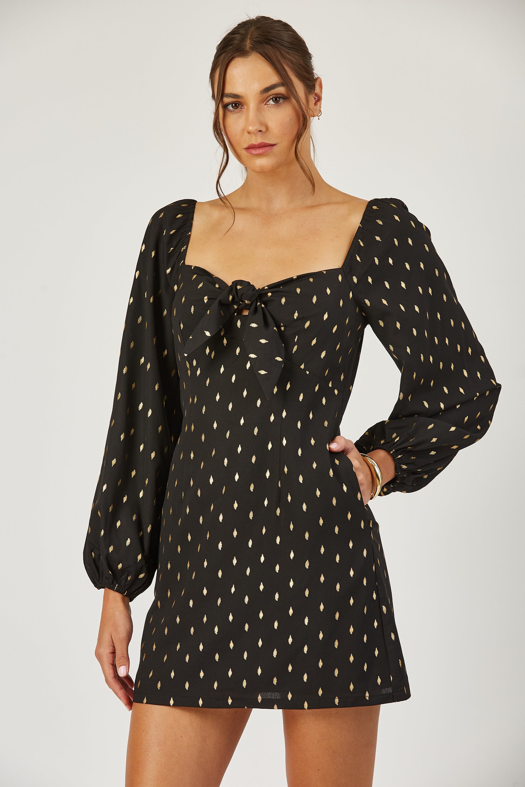 Carly bow front gold dot dress image 1