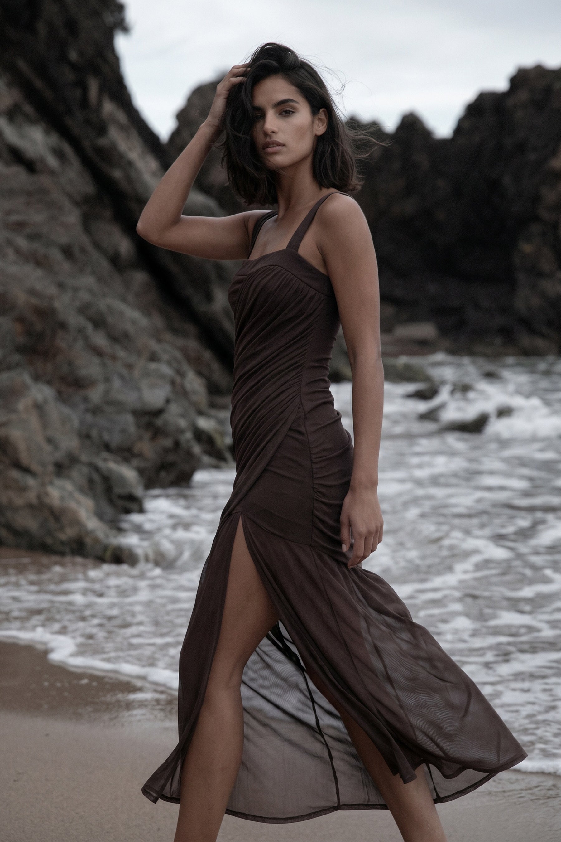Selene Draped Mesh Dress