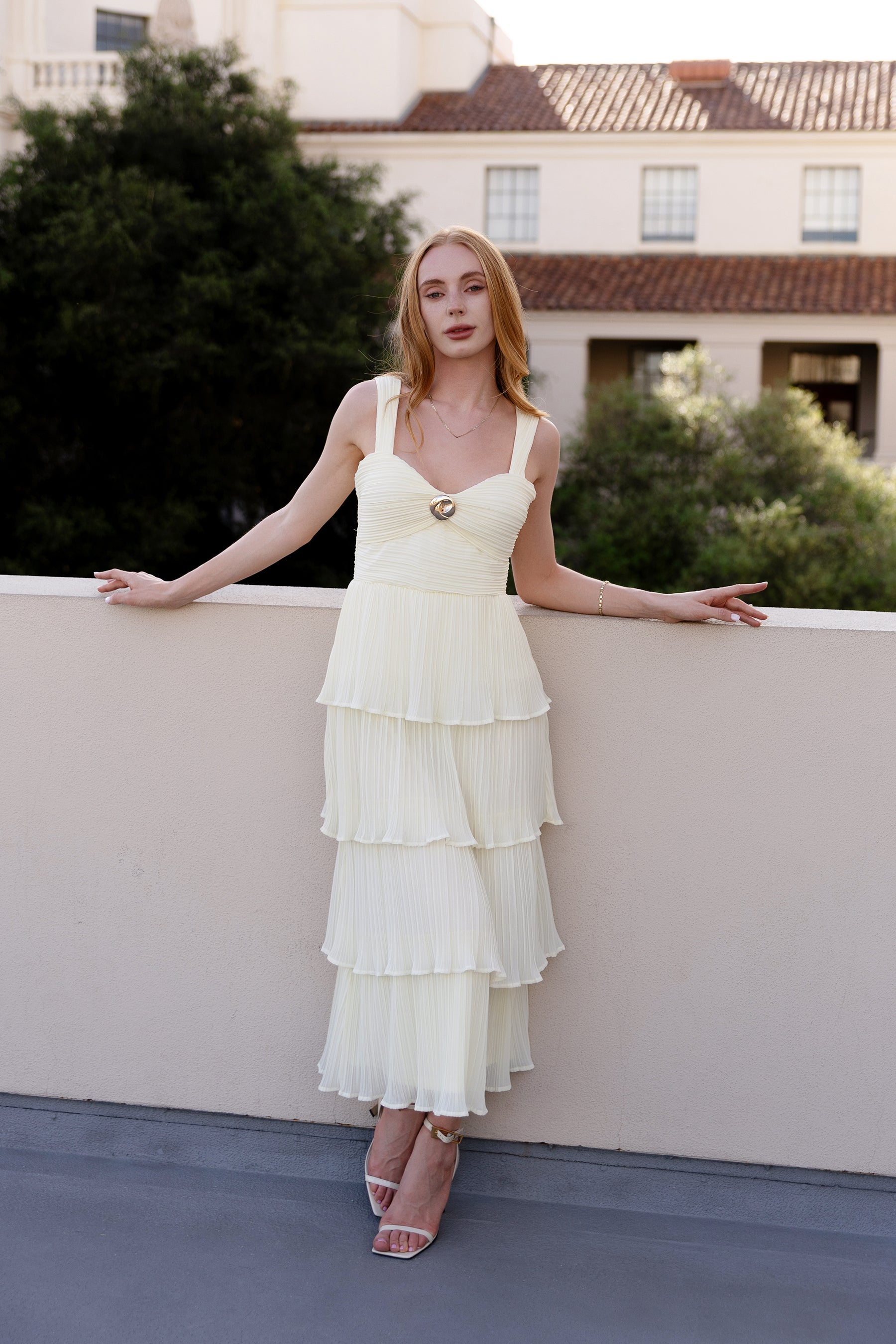 Paige plisse tiered dress