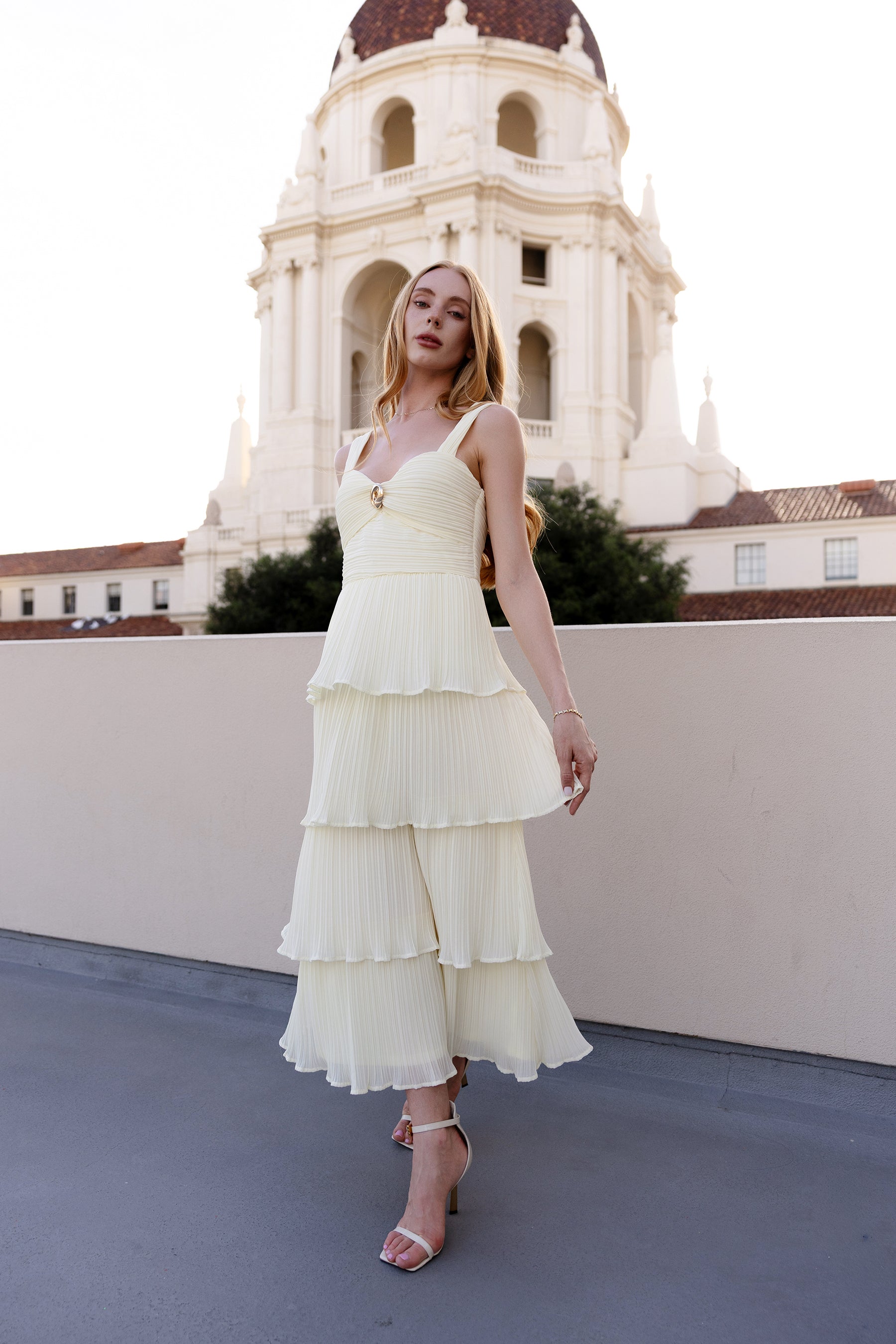 Paige plisse tiered dress