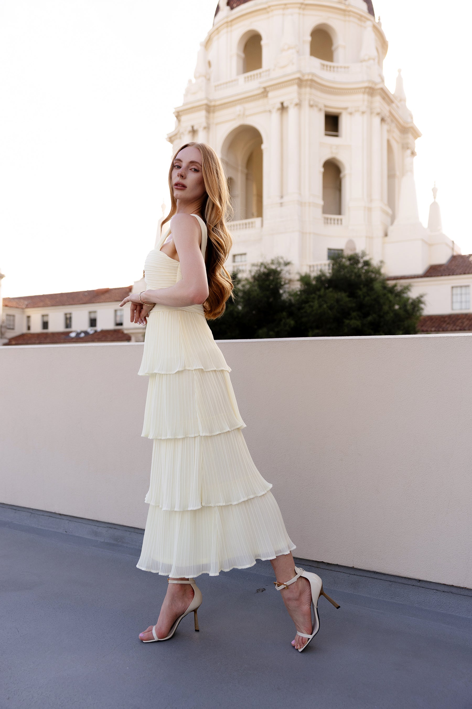 Paige plisse tiered dress