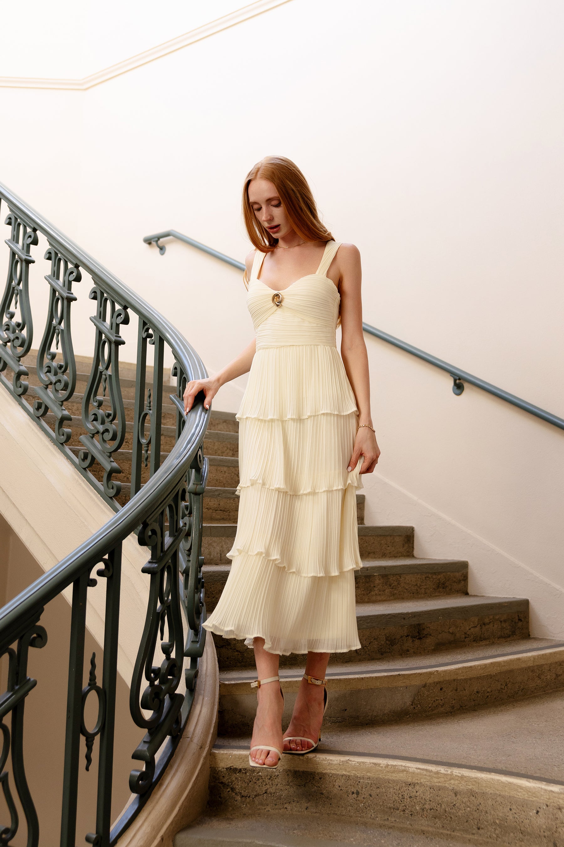 Paige plisse tiered dress