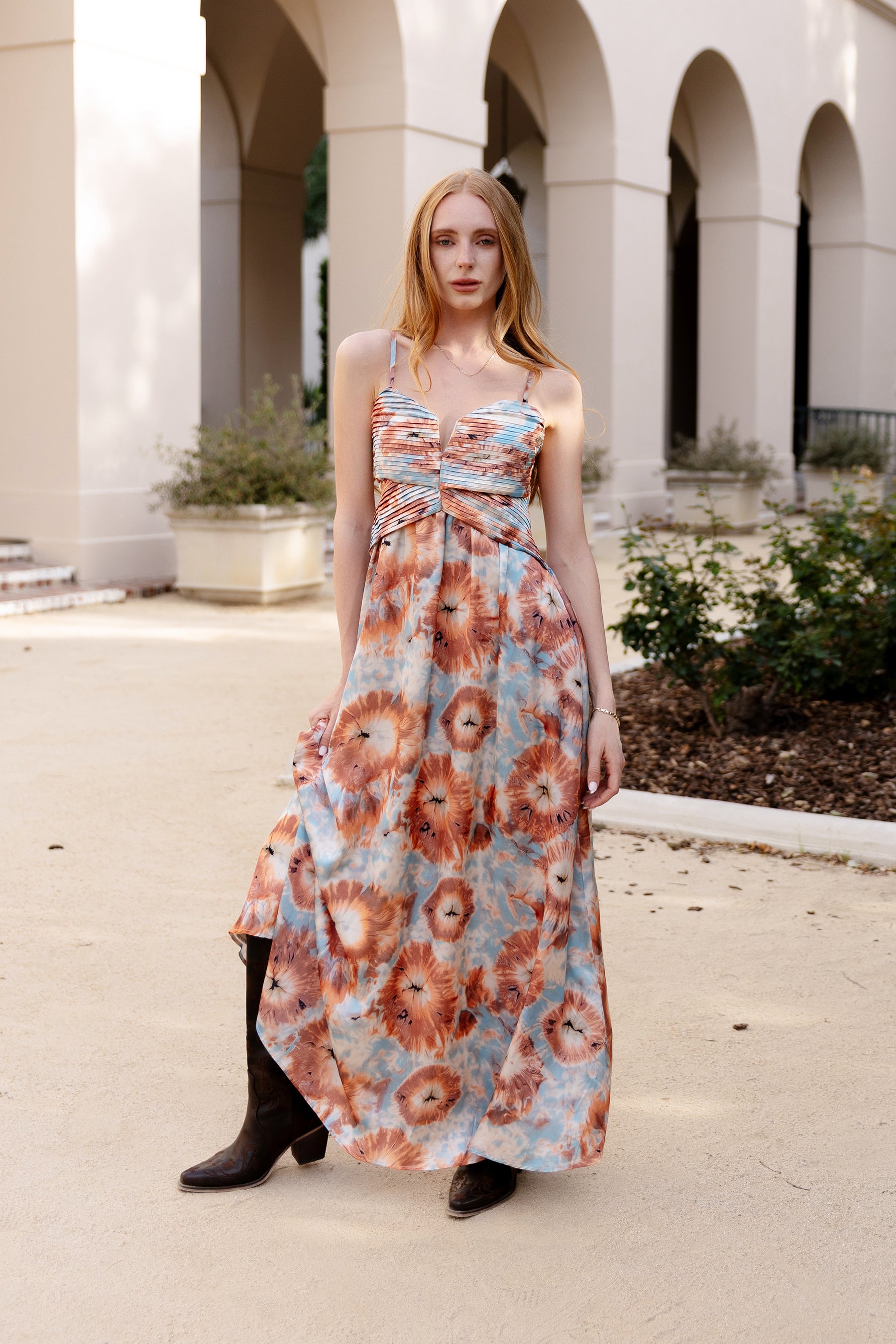 Marina pleated bodice maxi dress