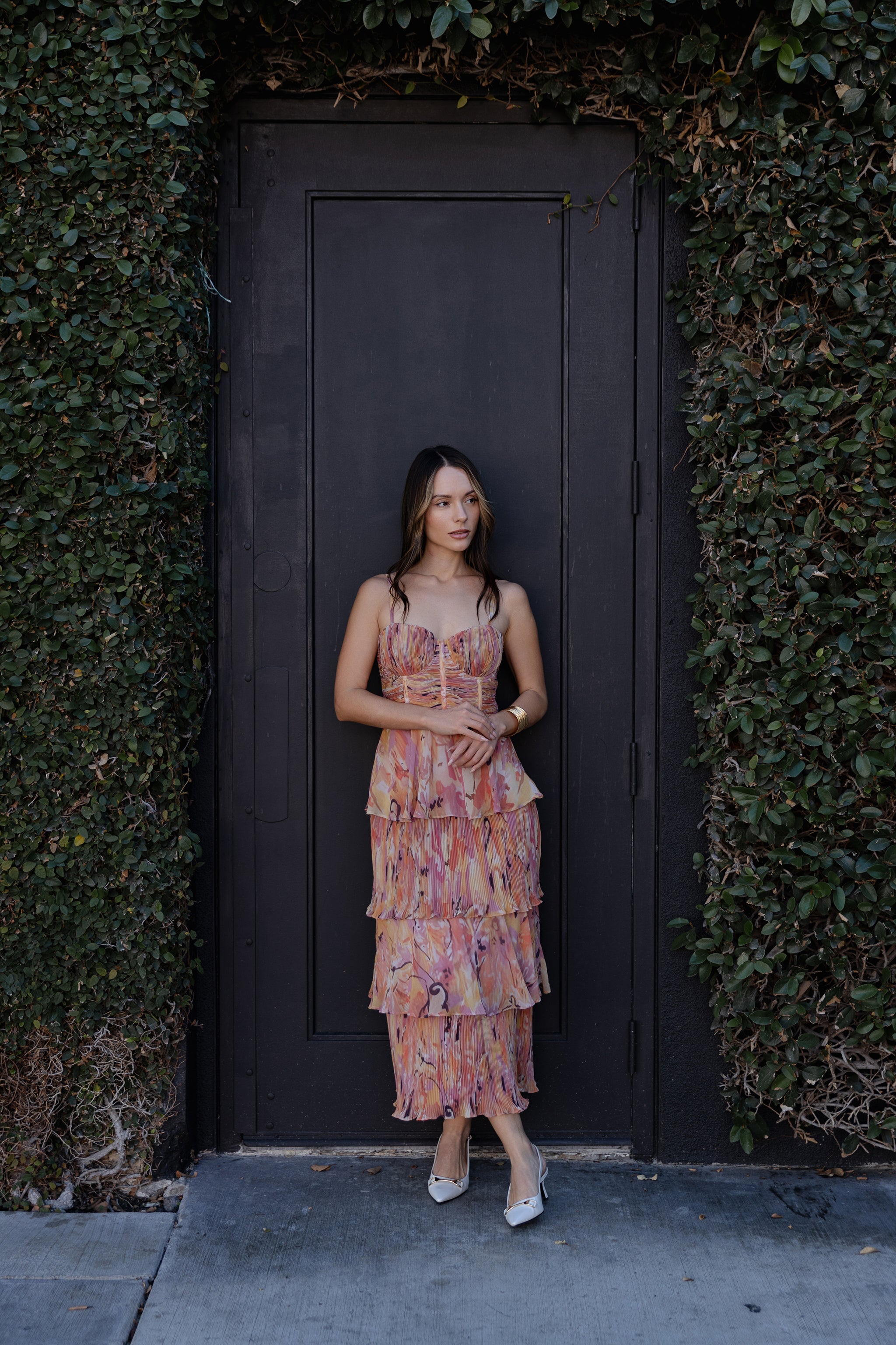 Sienna Plisse Detail Tiered Dress