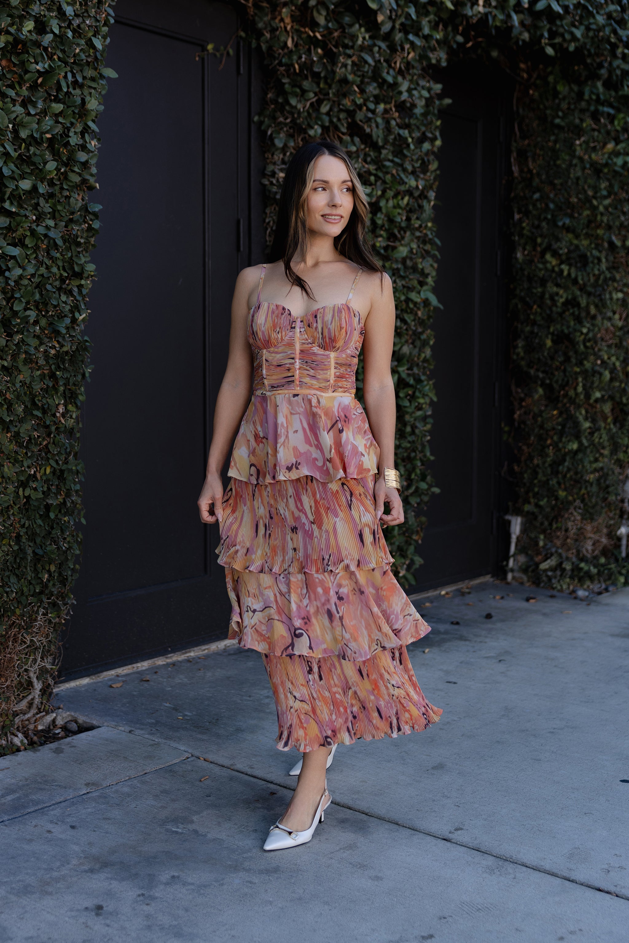 Sienna Plisse Detail Tiered Dress