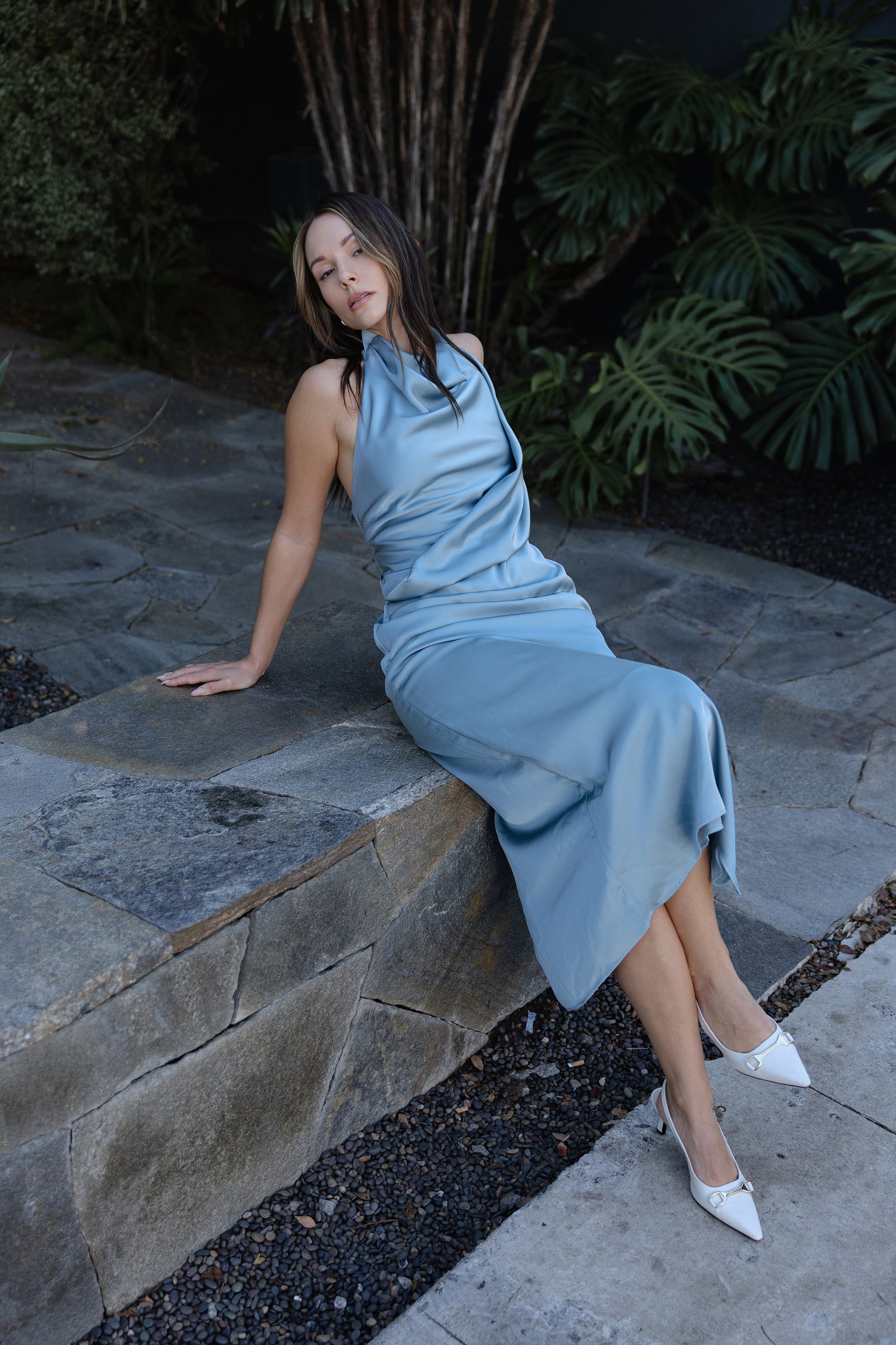 Cora drape halter midi dress