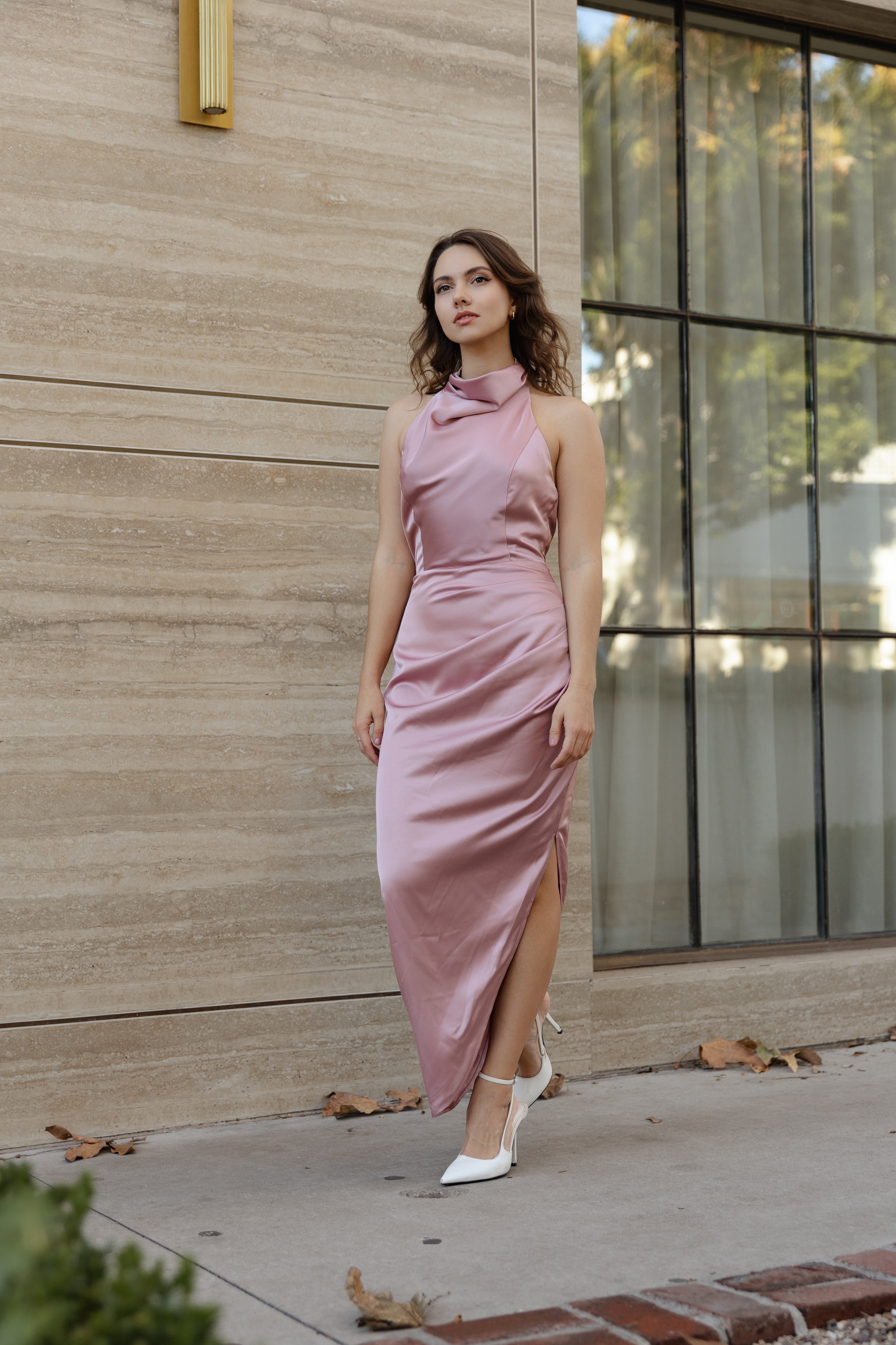 Gemma open back halter dress