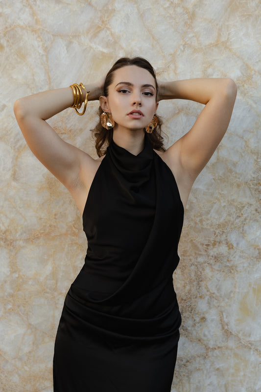 Cora drape halter midi dress