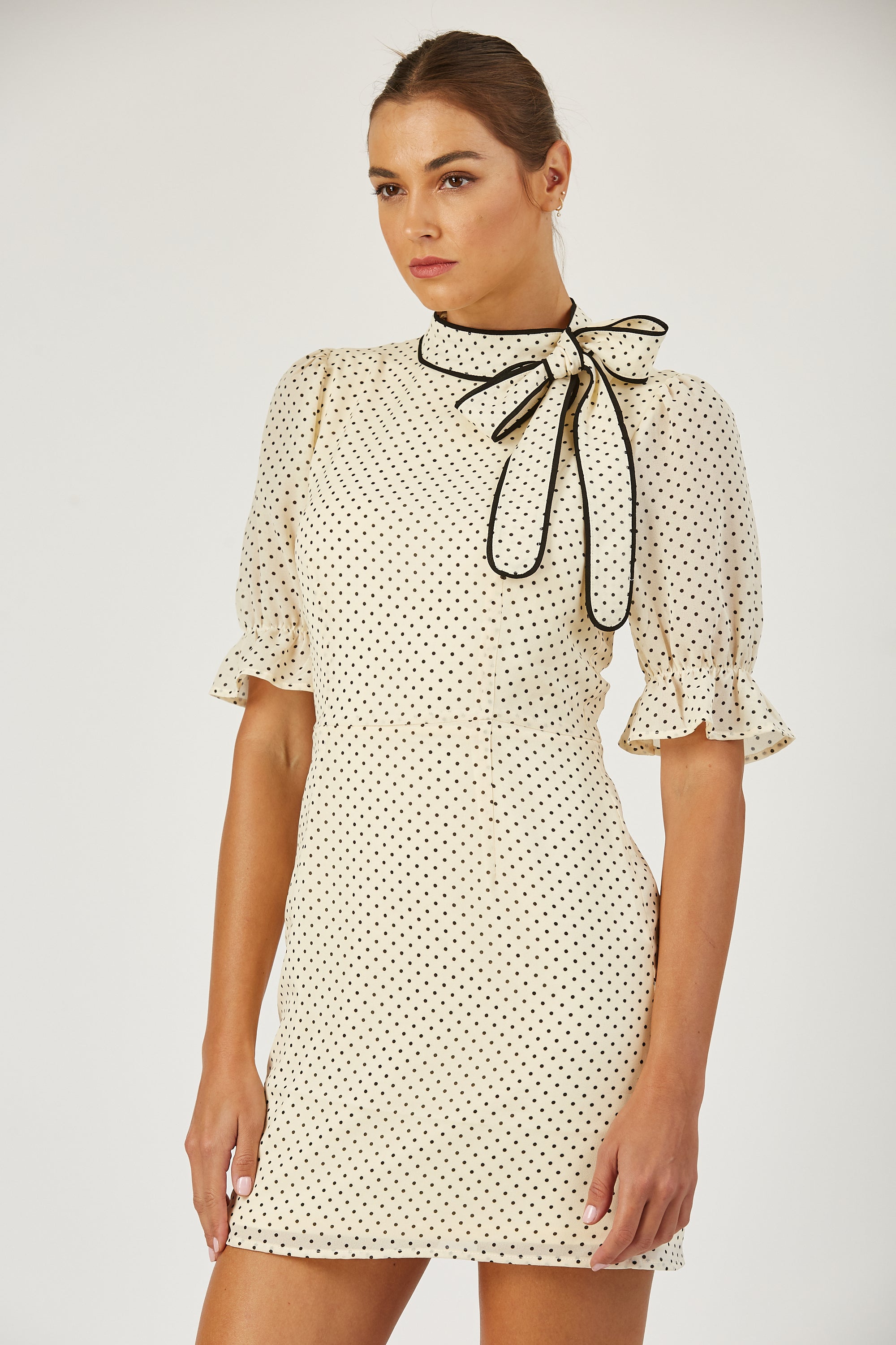 Colette tie neck polka dot dress image 3