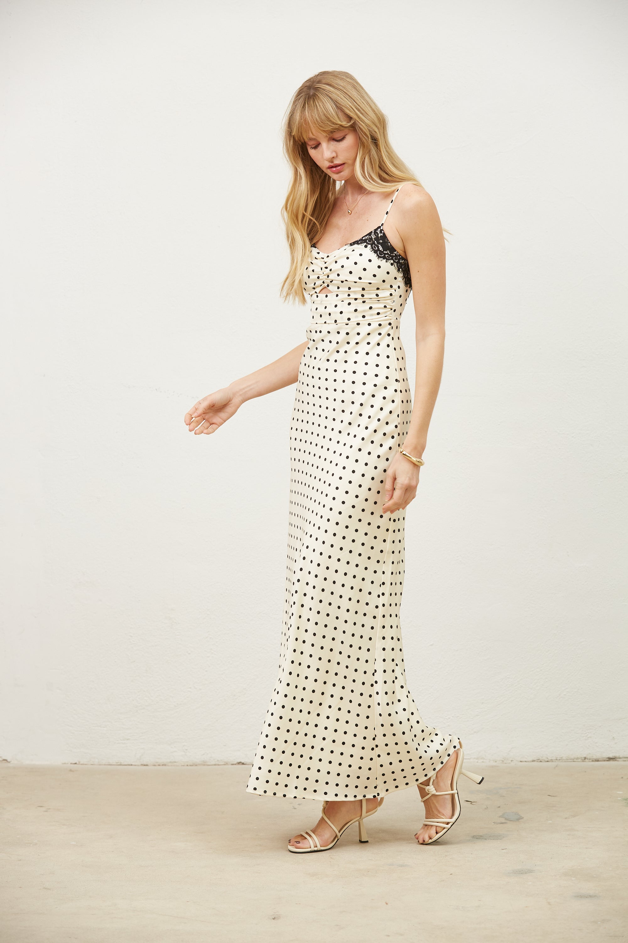 Celine Dot Slip Dress with Lace Trim