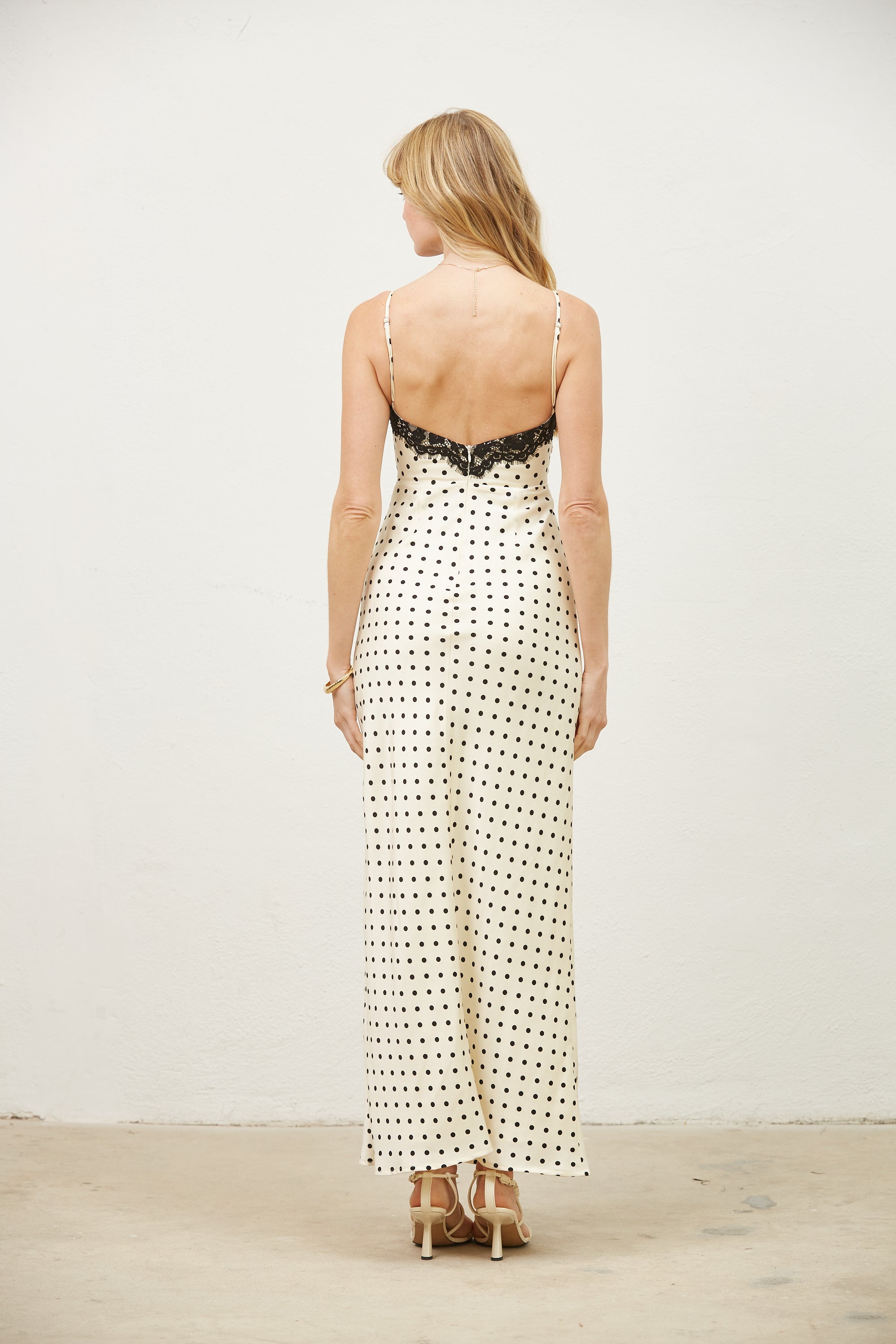 Celine Dot Slip Dress with Lace Trim