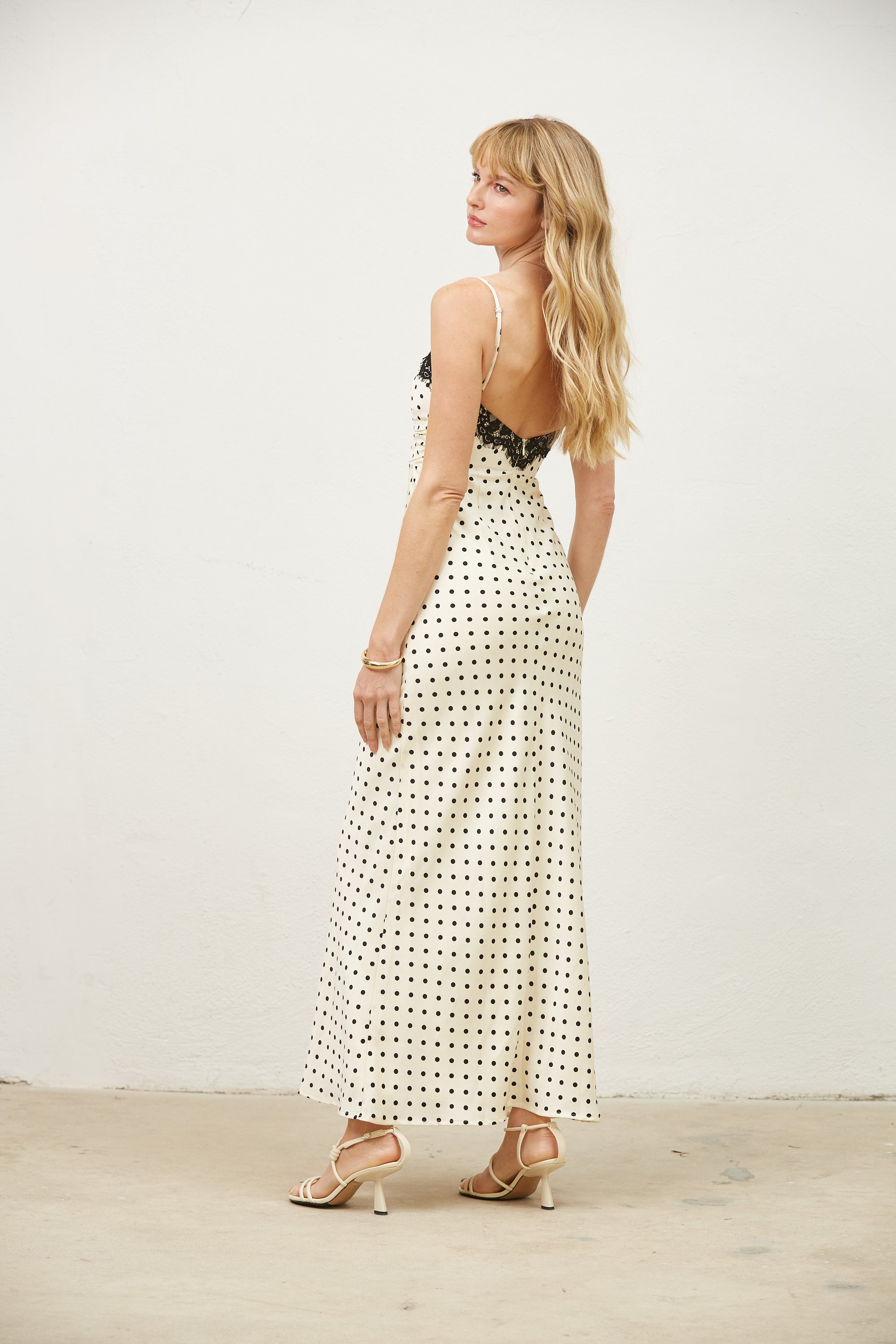 Celine Dot Slip Dress with Lace Trim