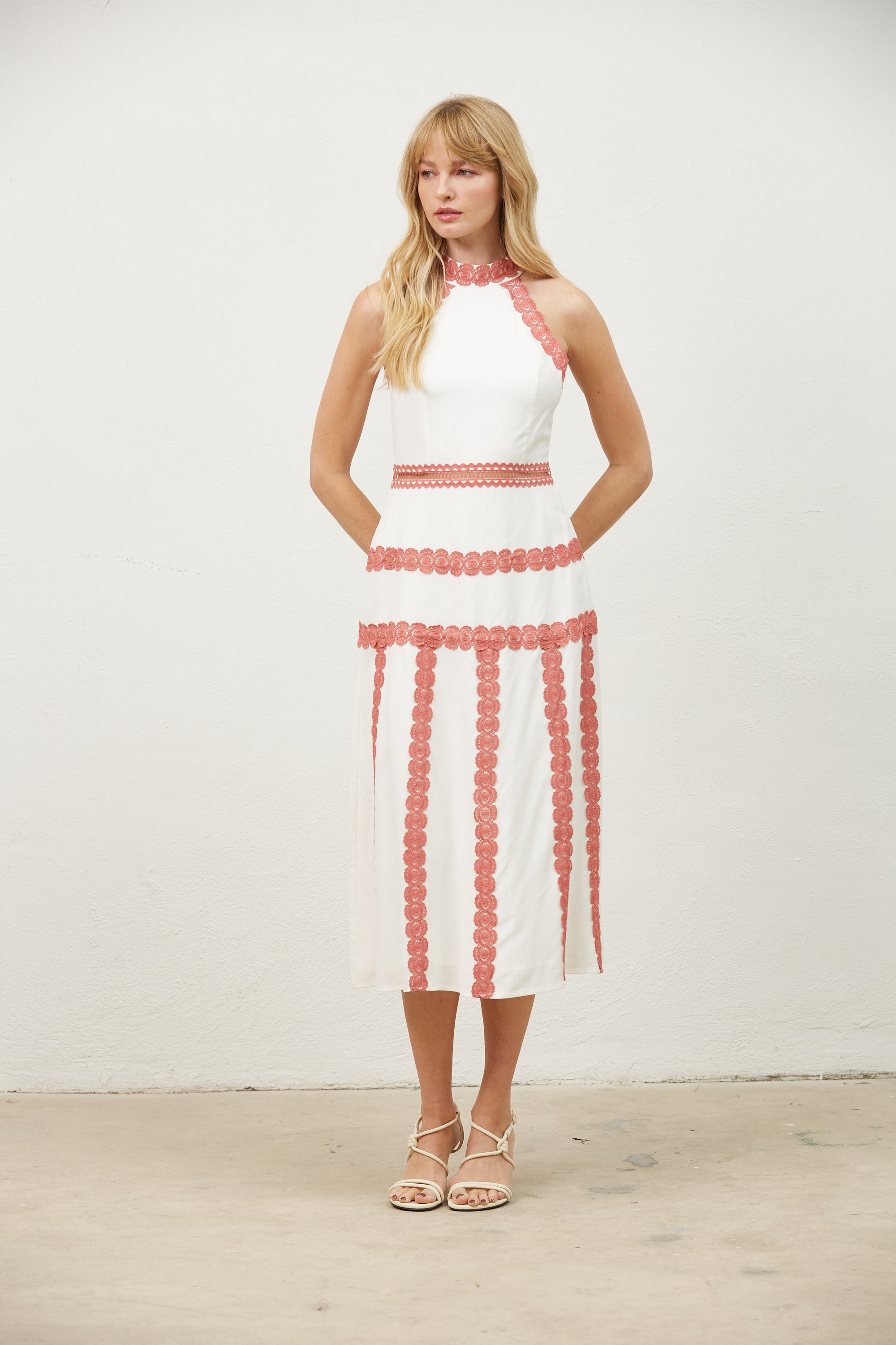 Evelynn contrast lace halter dress