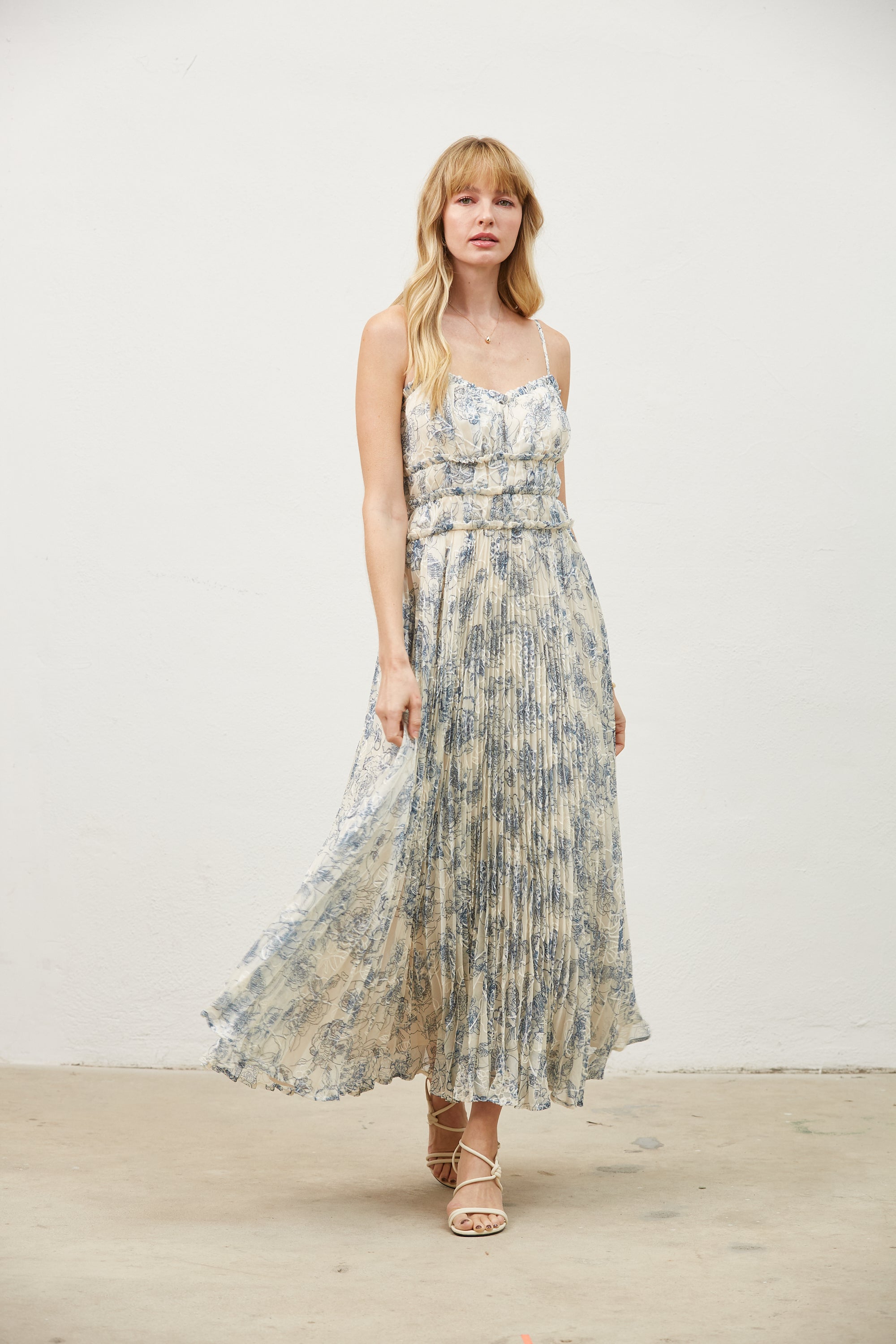 Isabela embroidered pleat dress