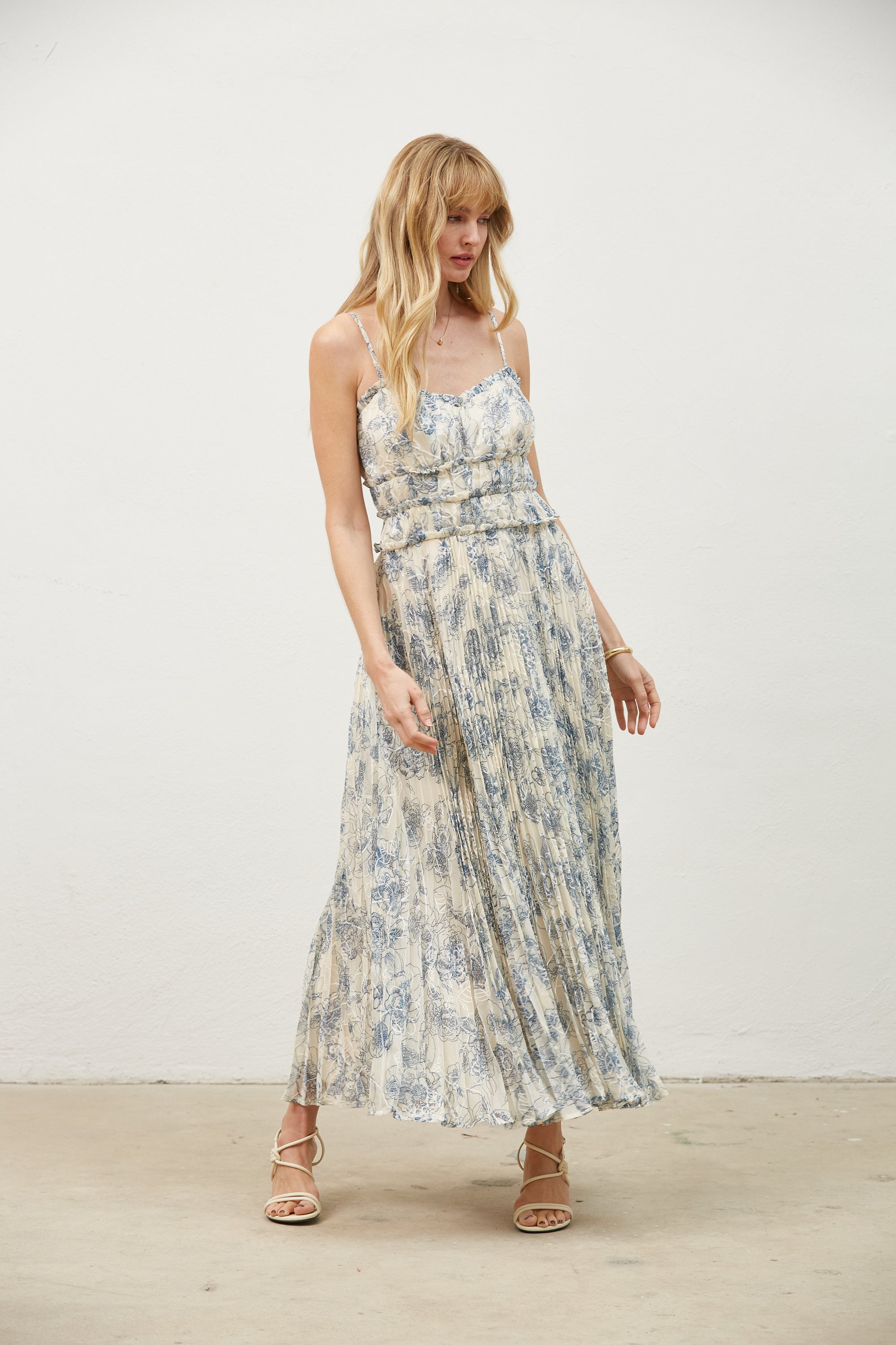 Isabela embroidered pleat dress