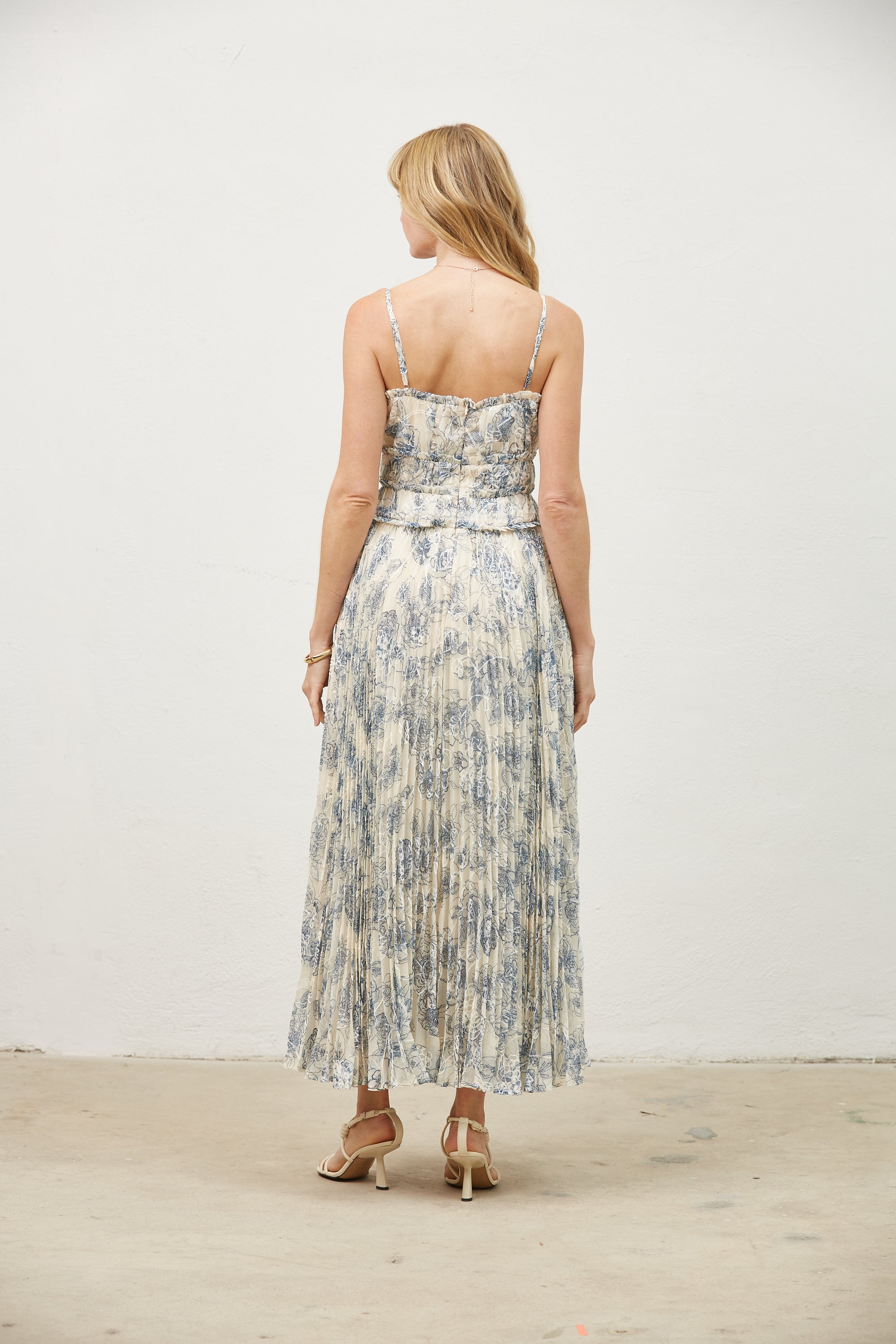 Isabela embroidered pleat dress