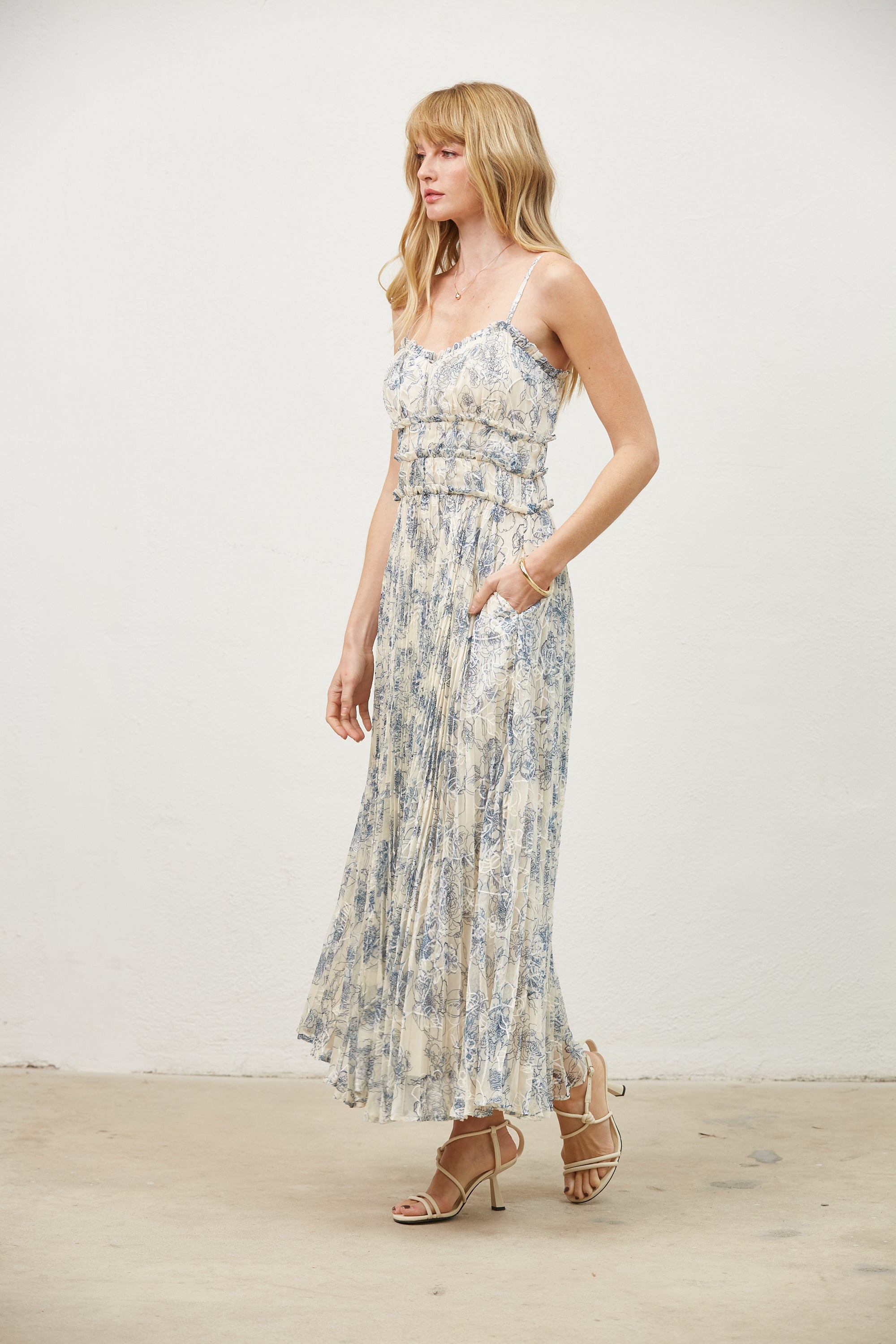Isabela embroidered pleat dress