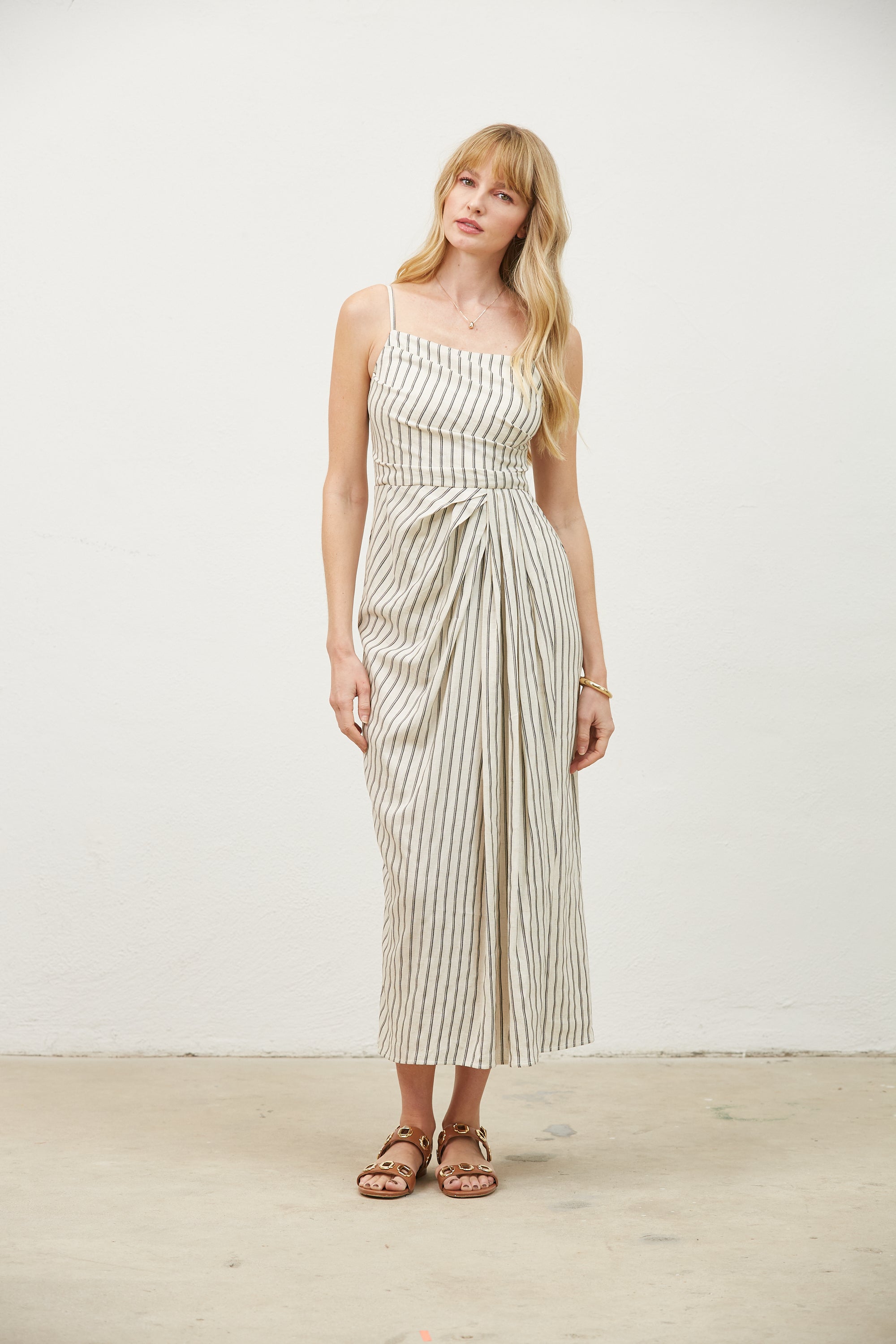Avery Pleated Stripe Midi Dress