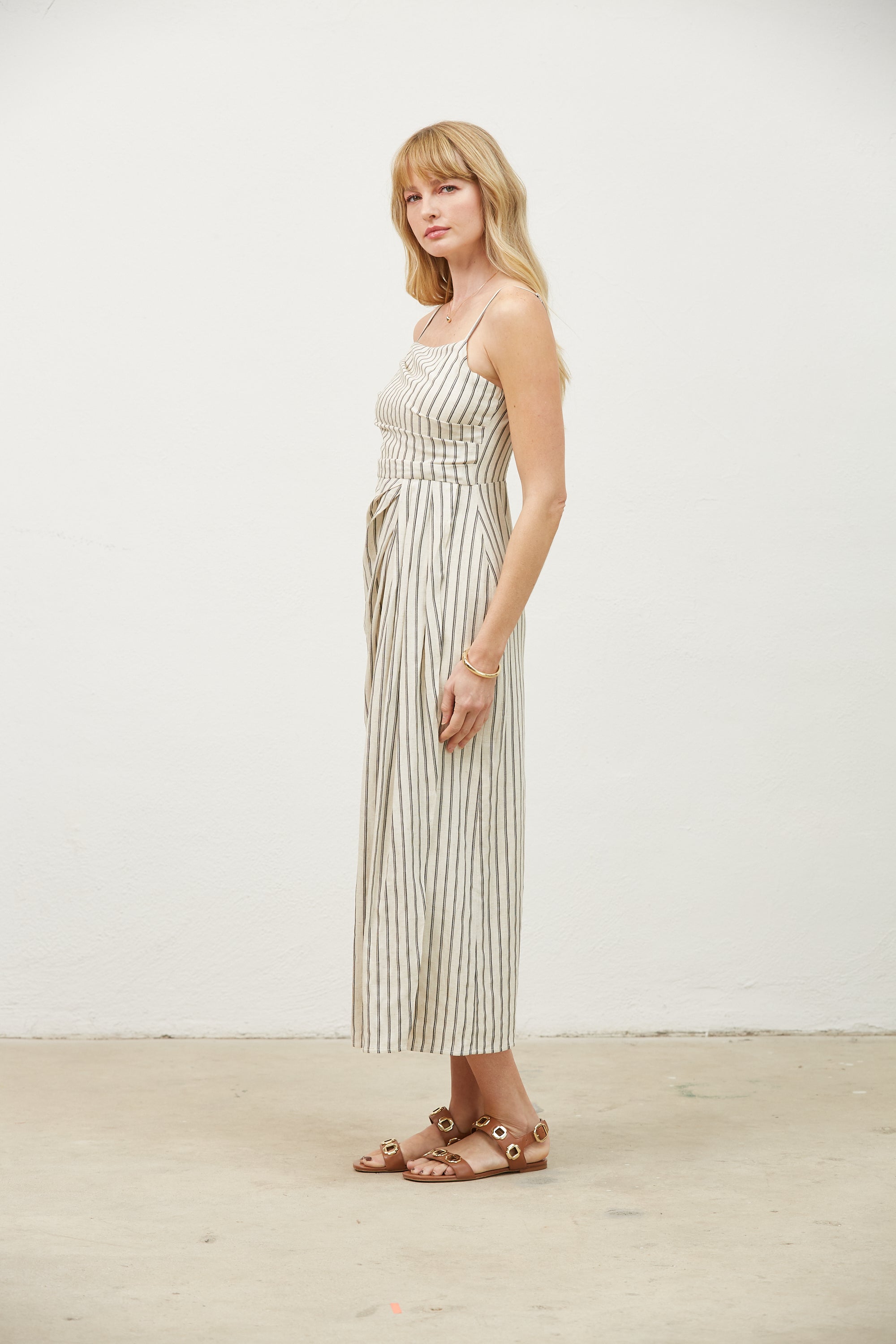Avery Pleated Stripe Midi Dress
