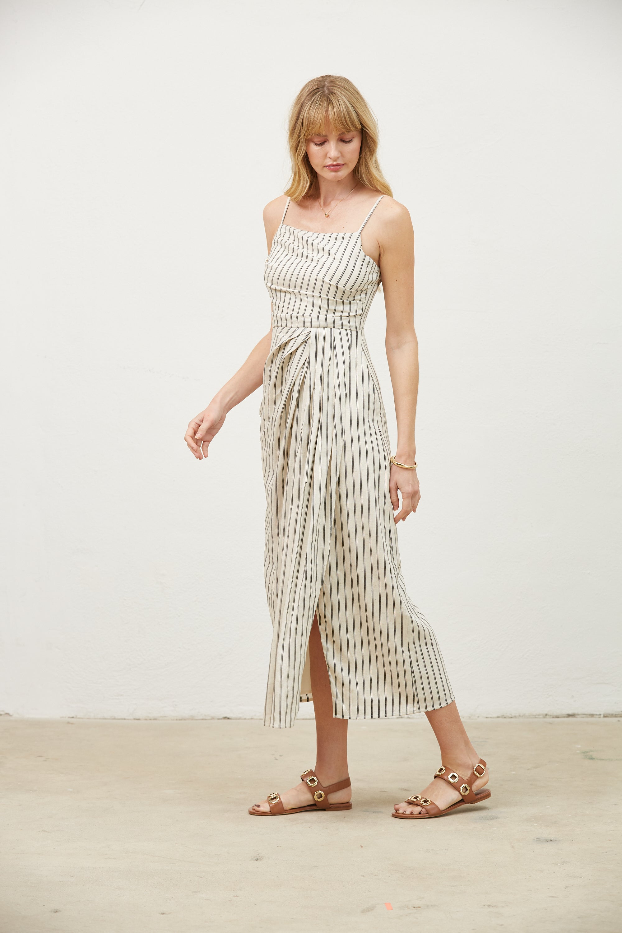 Avery Pleated Stripe Midi Dress