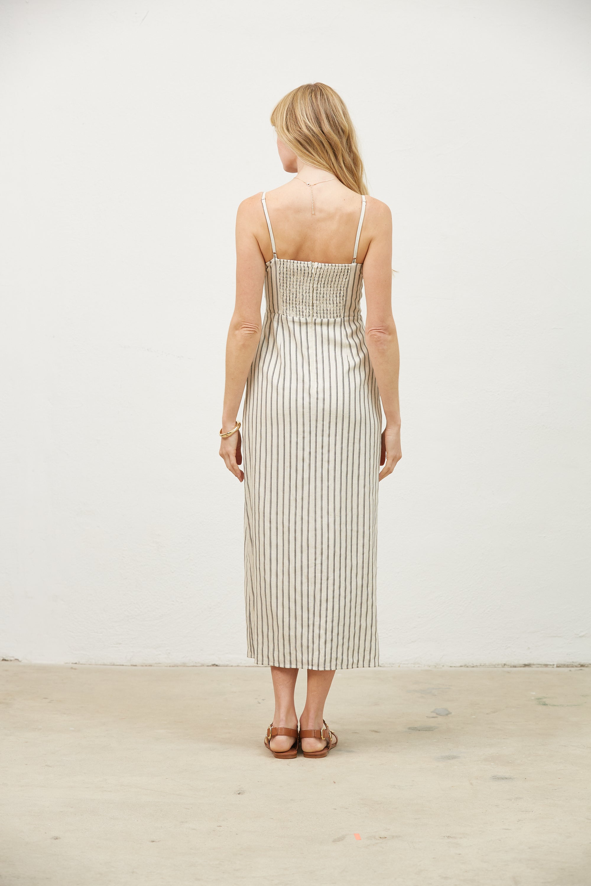 Avery Pleated Stripe Midi Dress