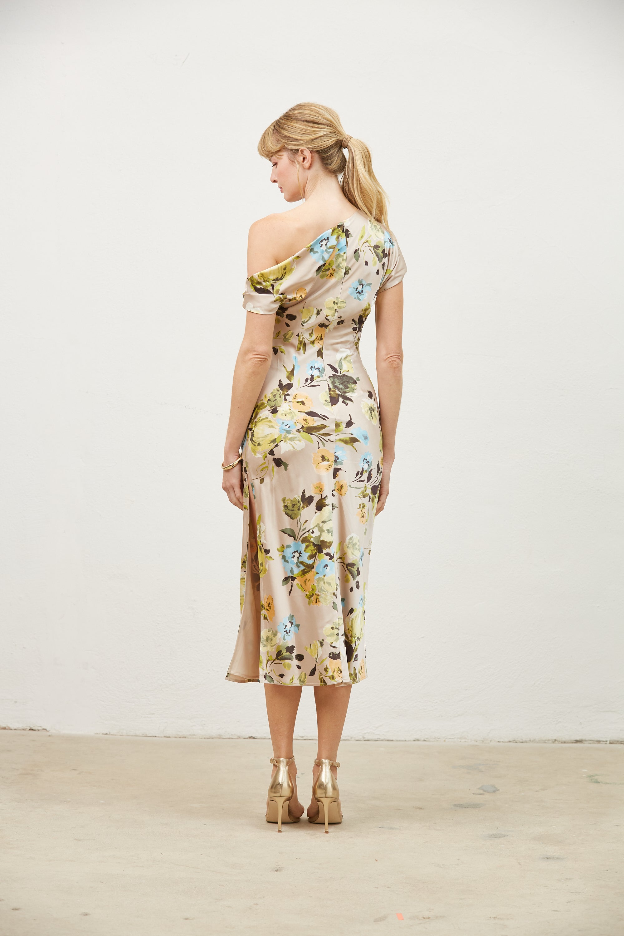 Liliana asymmetric shoulder slip dress