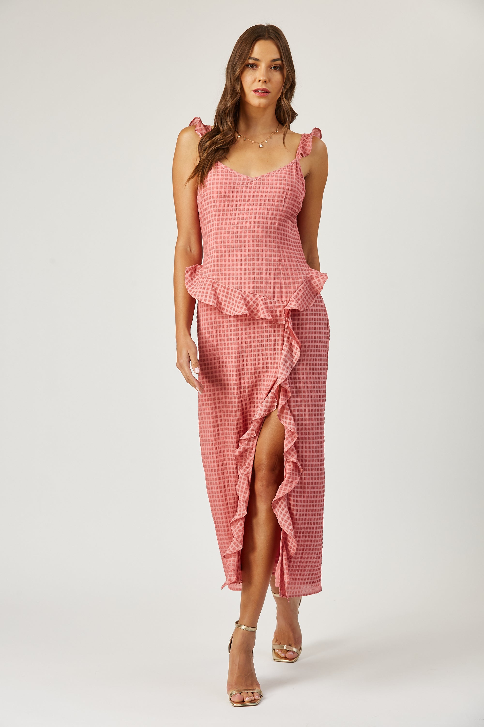 margaret midi dress Margaret Ruffle Cascade Midi Dress L / Pink