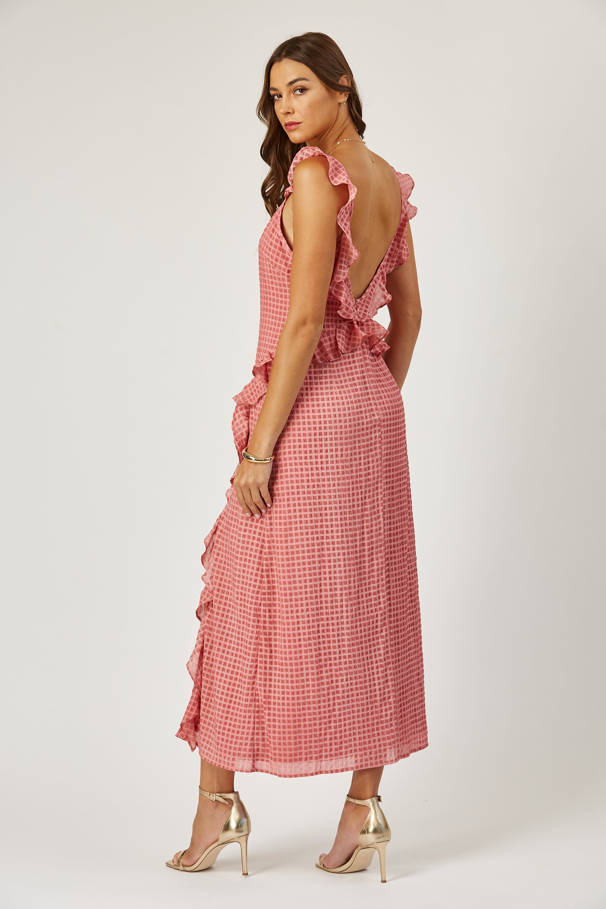 Margaret Ruffle Cascade Midi Dress