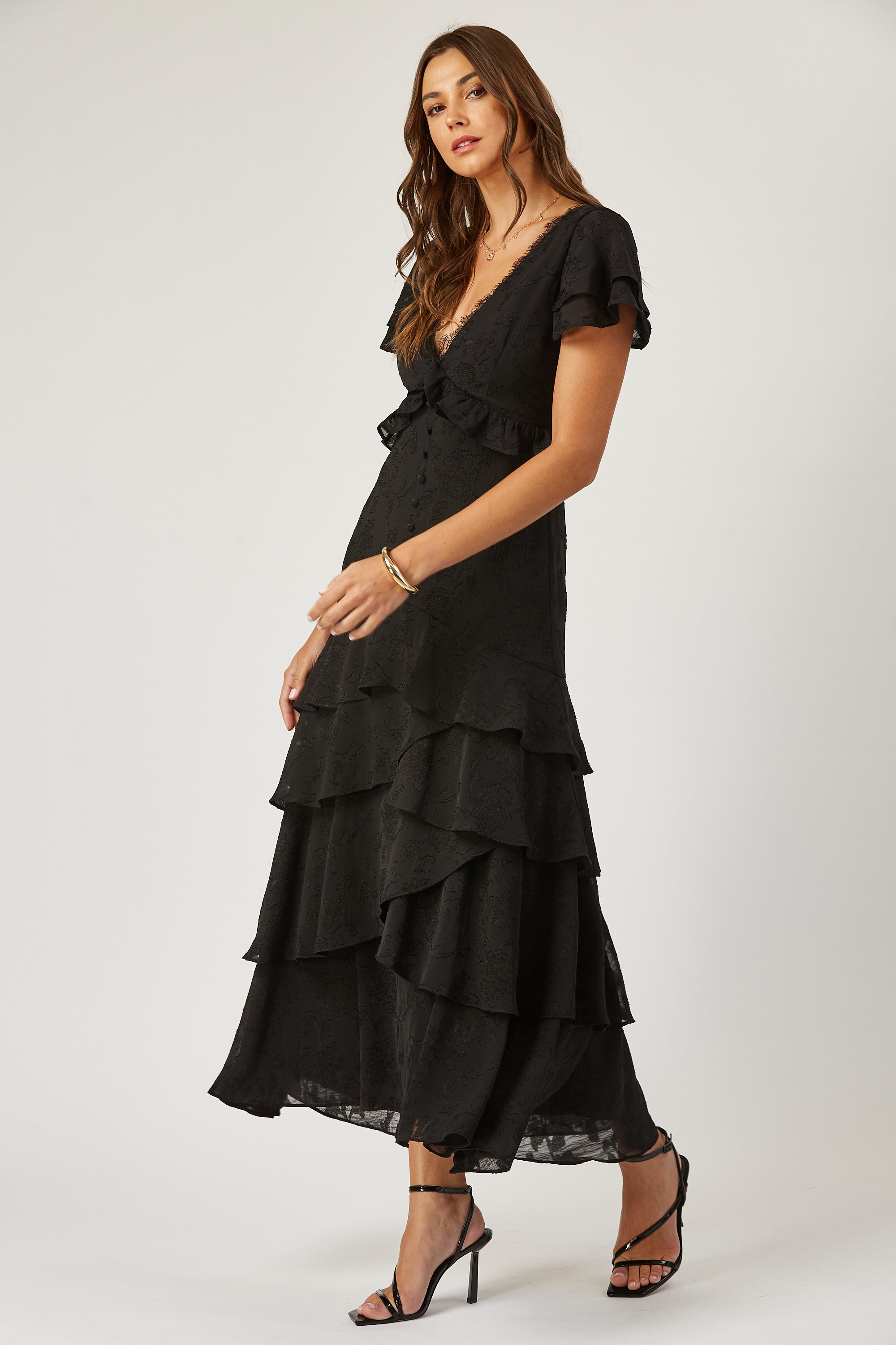 knee length dresses for ladies Self-Portrait - Black Polka Dot Tiered Maxi Dress