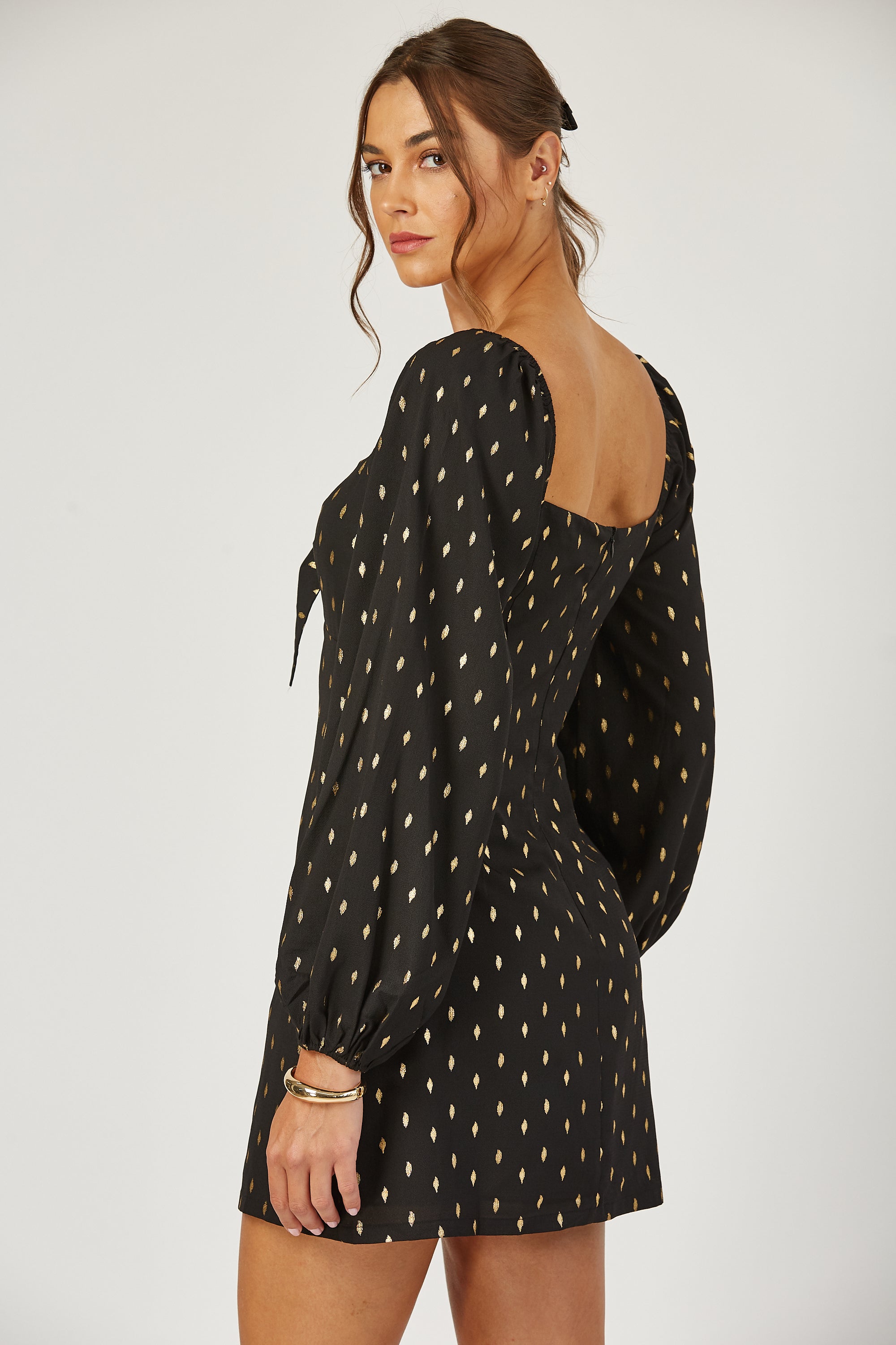 Carly bow front gold dot dress image 2