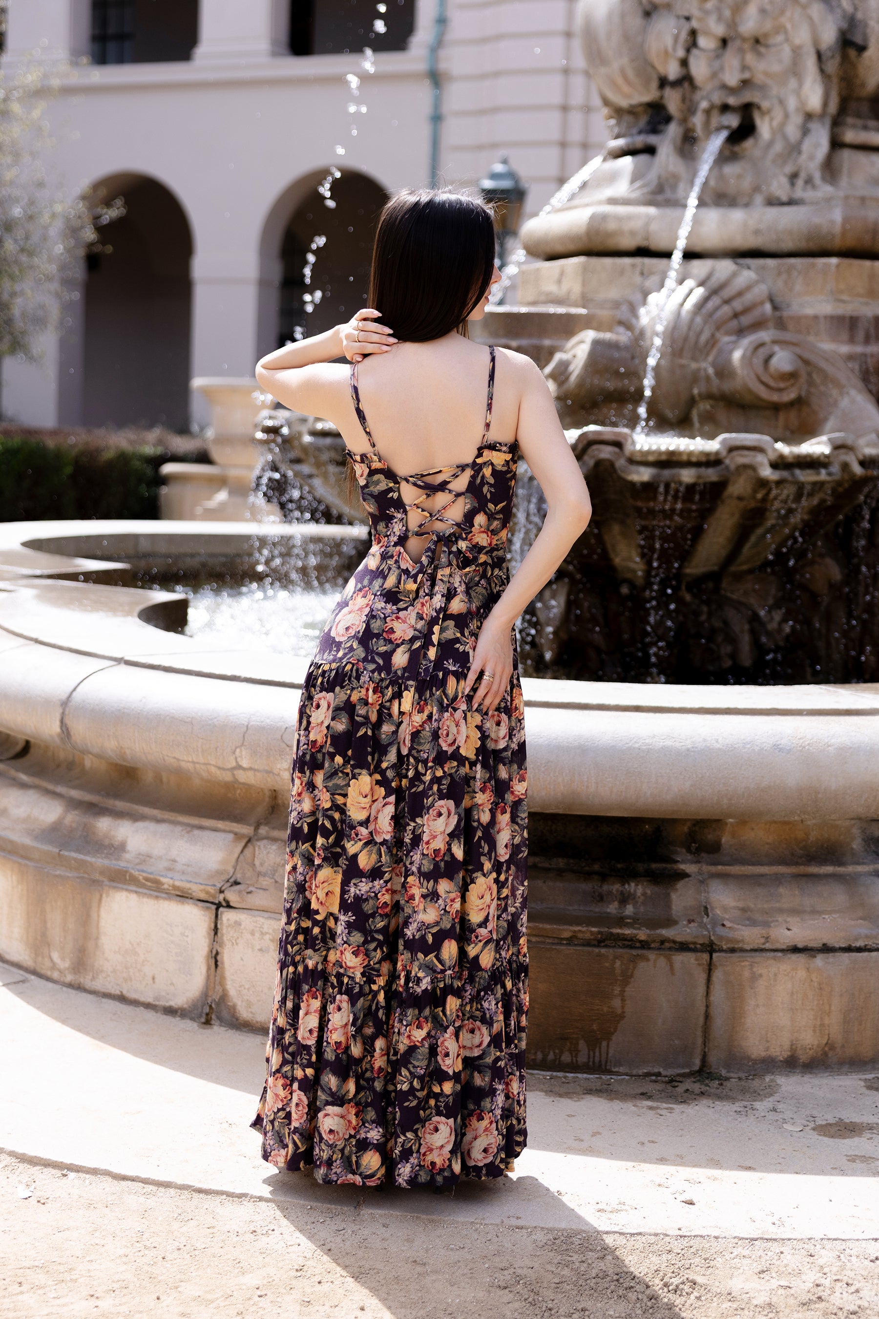 backless floral maxi dress Backless Blue Tiered Floral Maxi Dress – Anna-Kaci main image 0