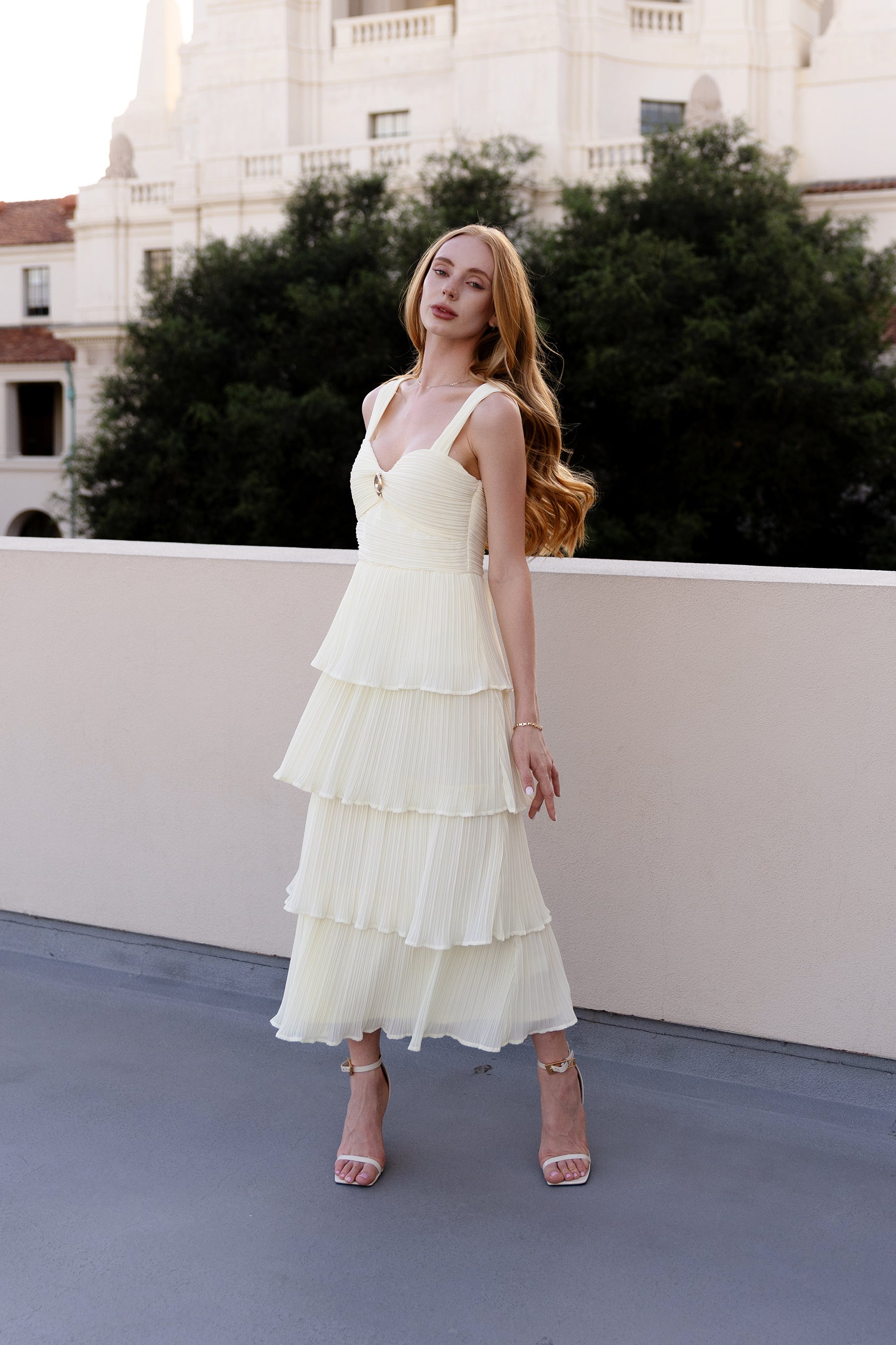 Paige plisse tiered dress