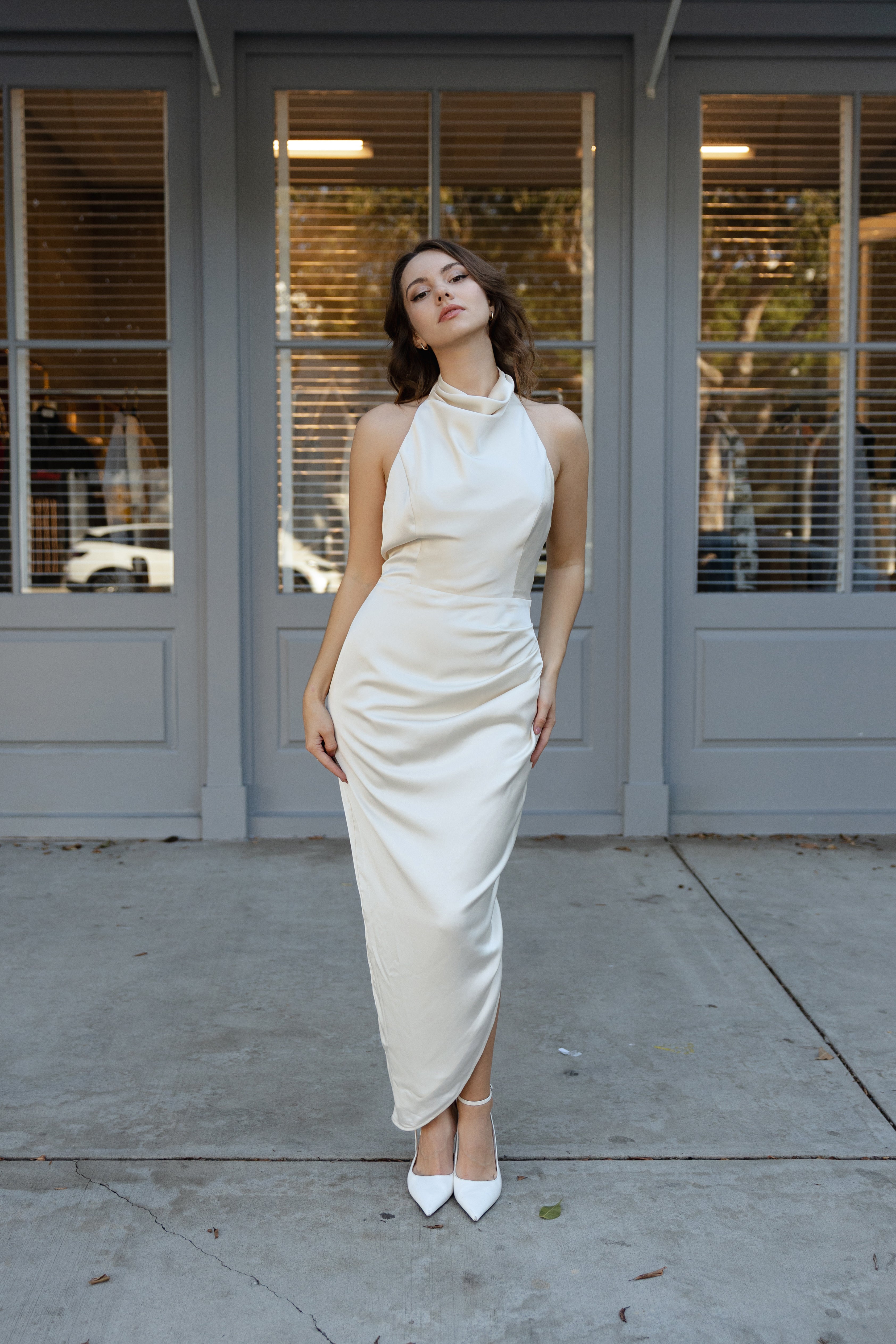 Gemma open back halter dress