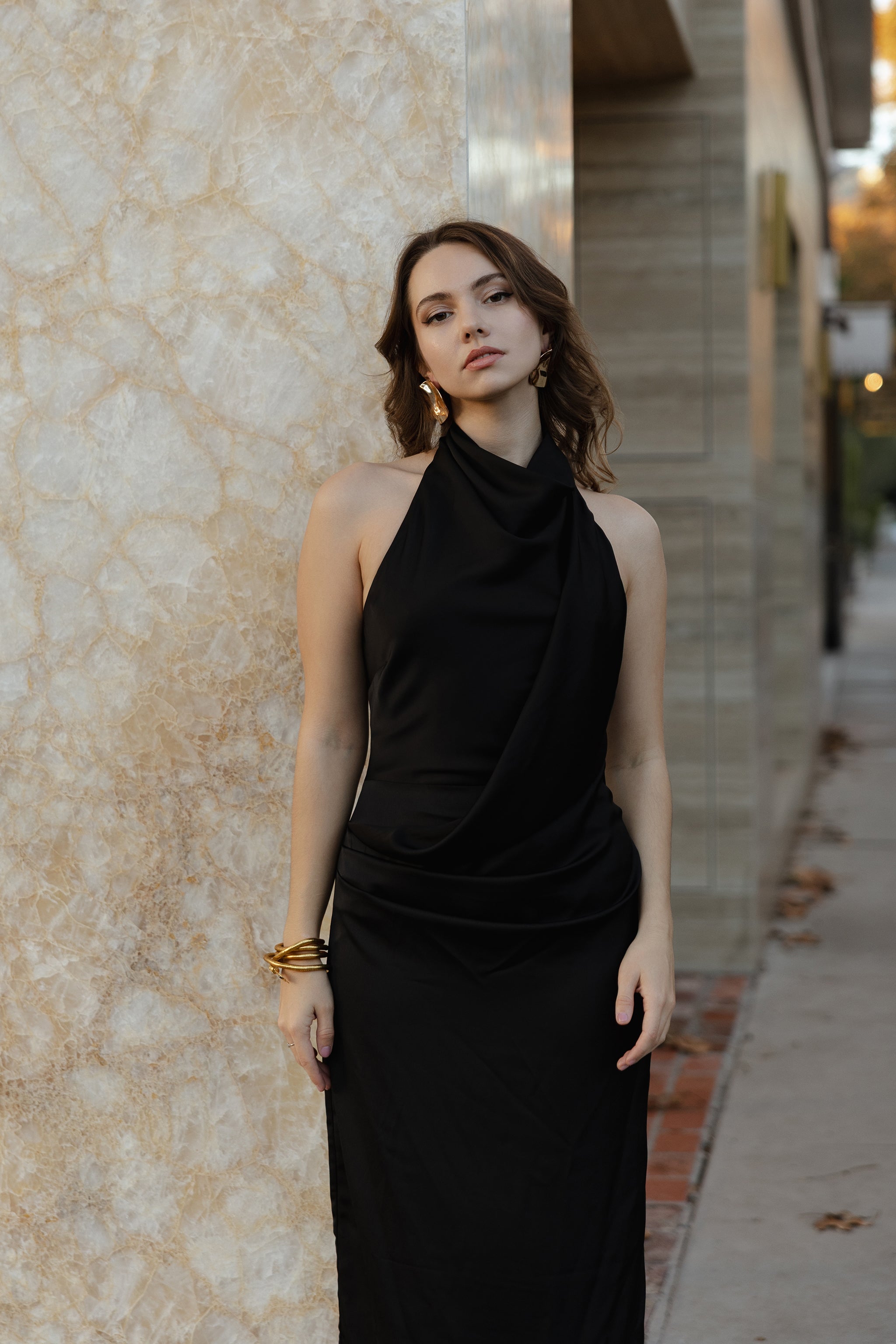 Cora drape halter midi dress