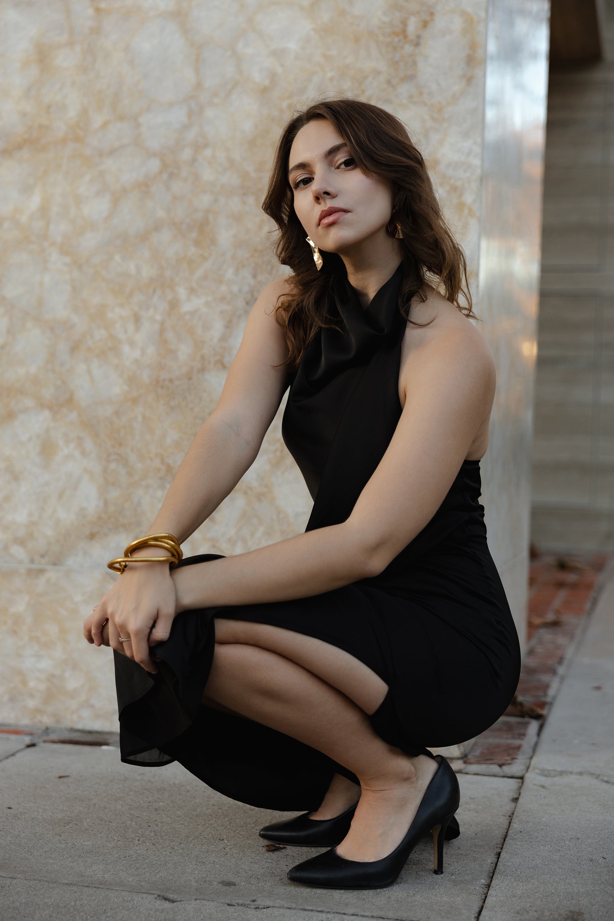 Cora drape halter midi dress