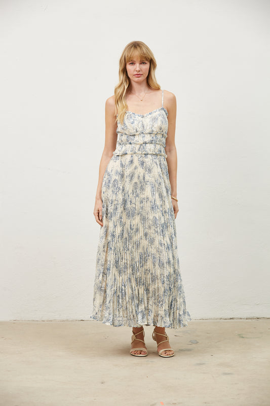 Isabela Embroidered Pleat Dress