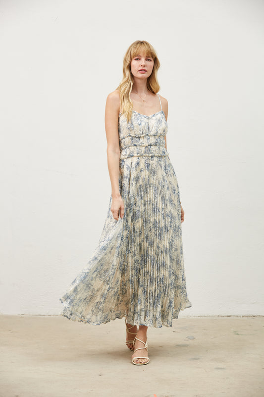 Isabela Embroidered Pleat Dress