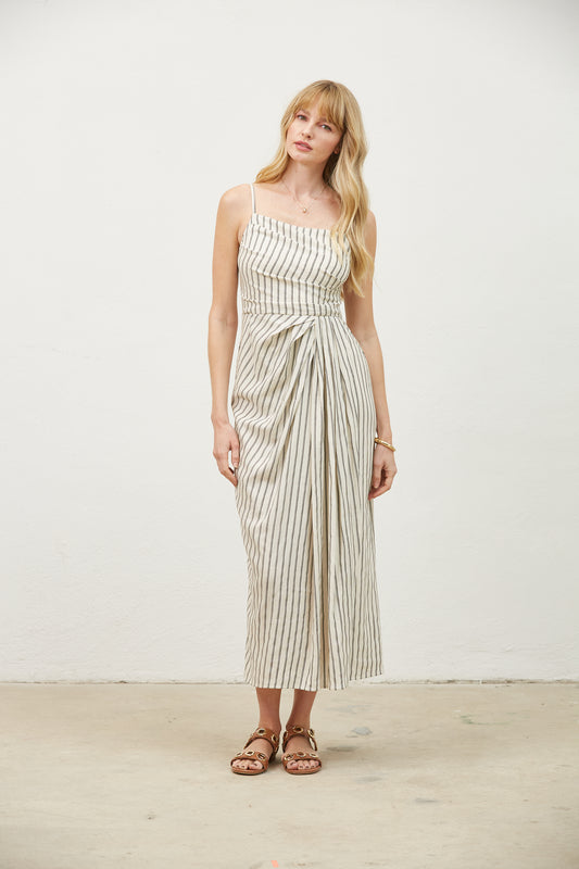 Avery Pleated Stripe Midi Dress