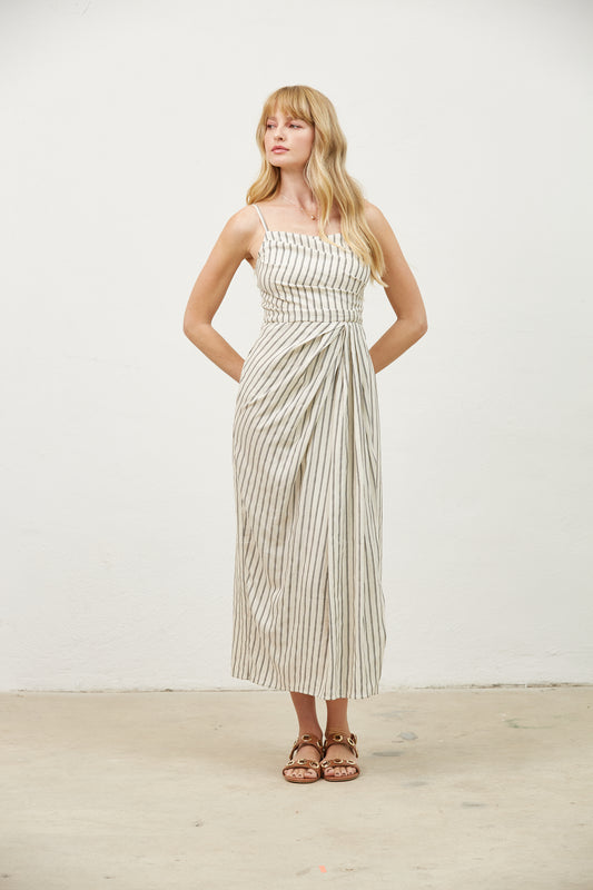 Avery Pleated Stripe Midi Dress