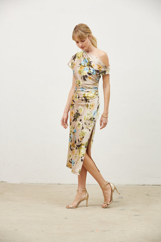 Liliana asymmetric shoulder slip dress