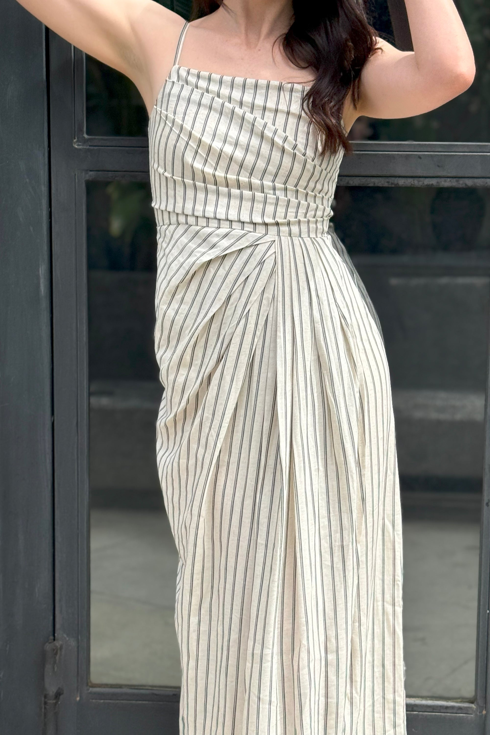 Avery Pleated Stripe Midi Dress