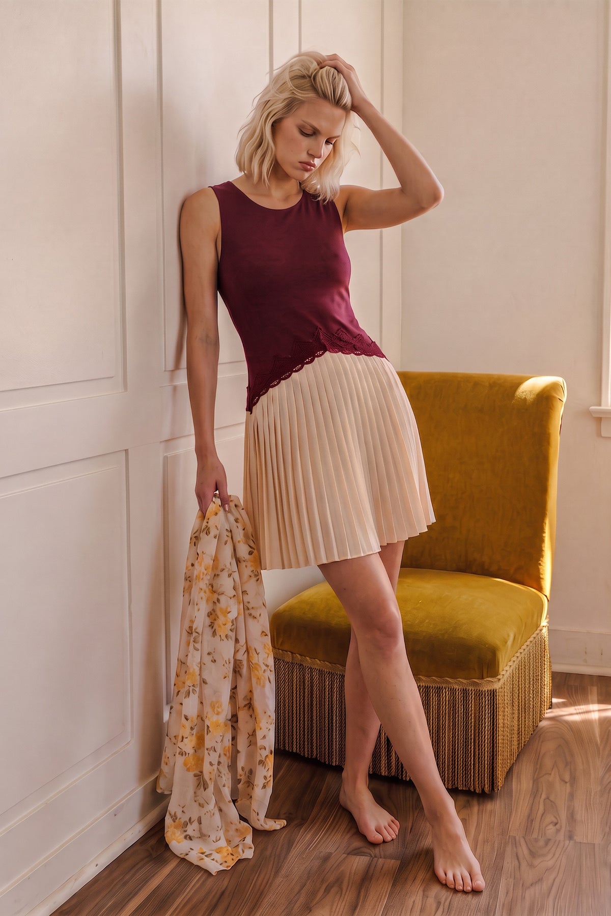 Simone Pleat Mini Dress